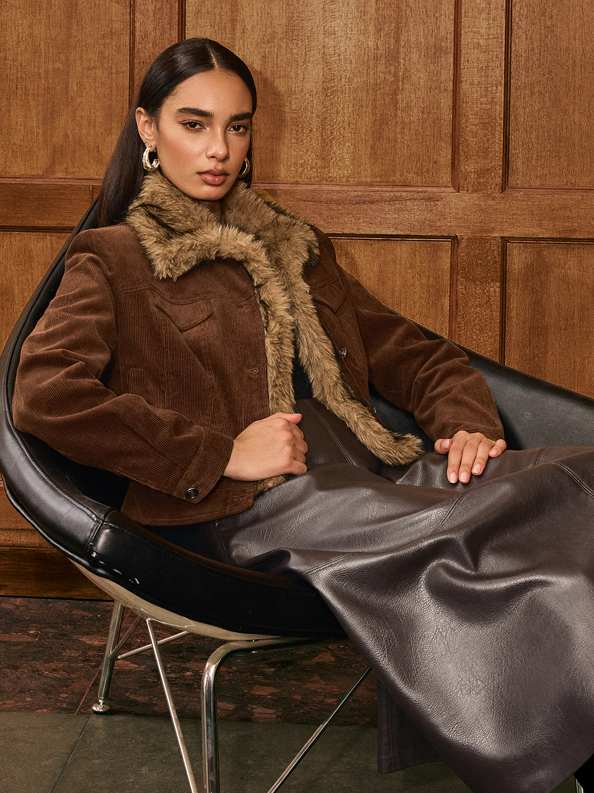 Faux Fur Collar Corduroy Jacket - Image 4