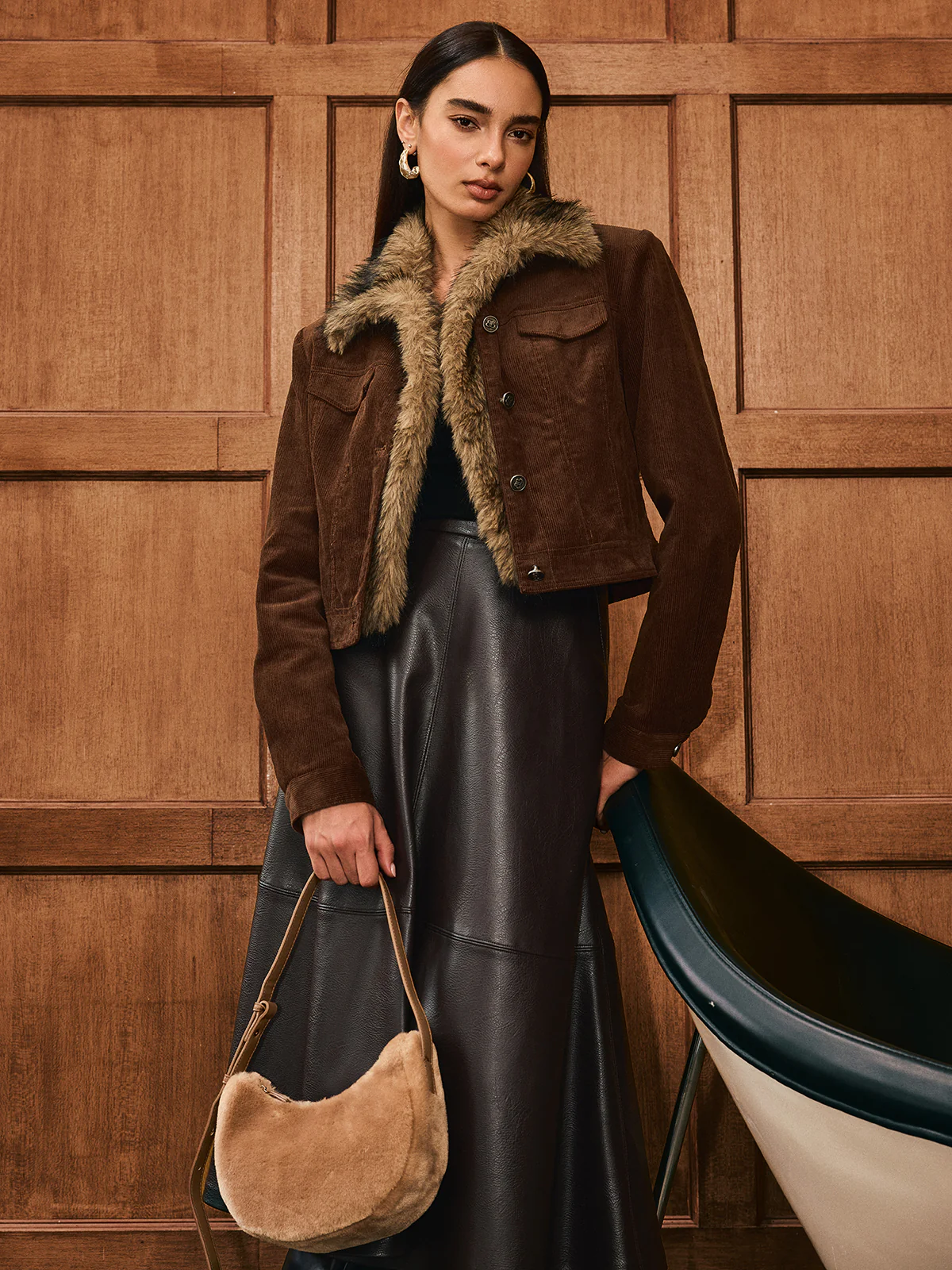 Faux Fur Collar Corduroy Jacket - Image 5