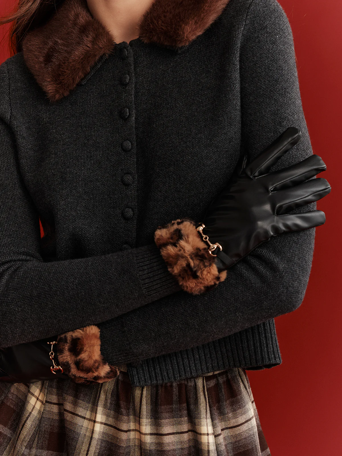 Faux Fur Collar Wool-Blend Cardigan