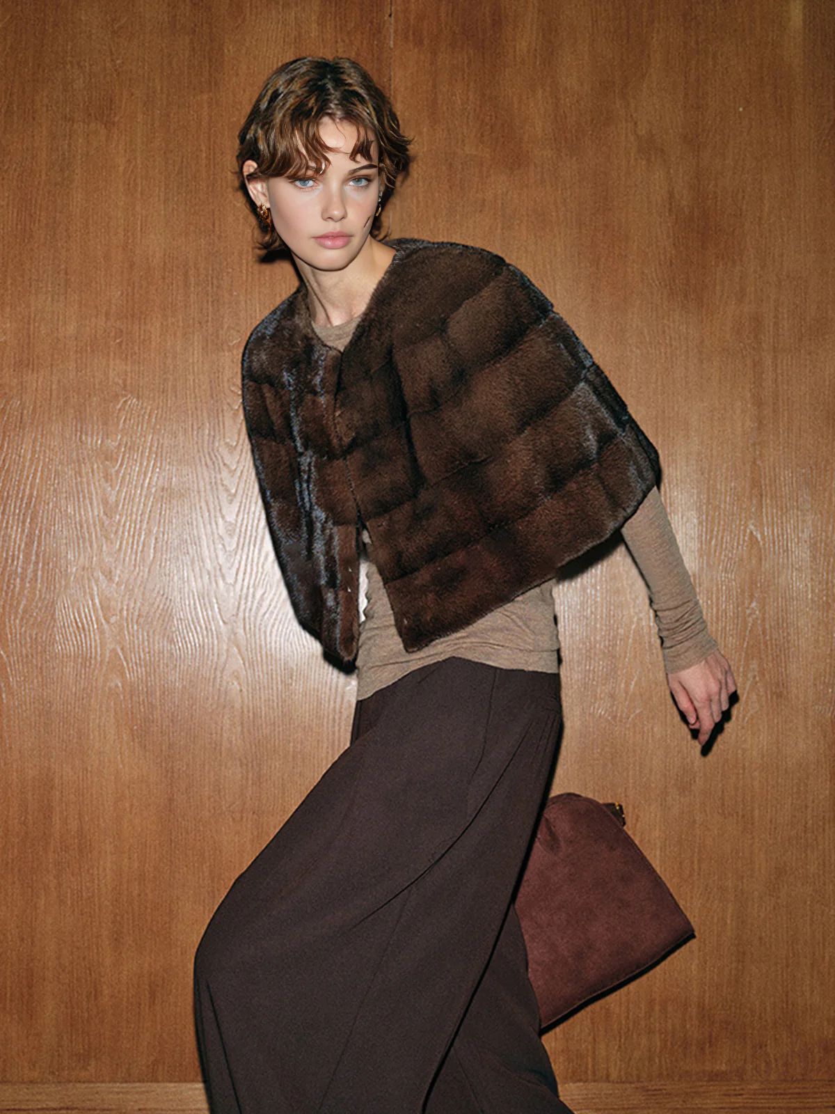 Faux Fur Crop Plaid Cape - Image 3