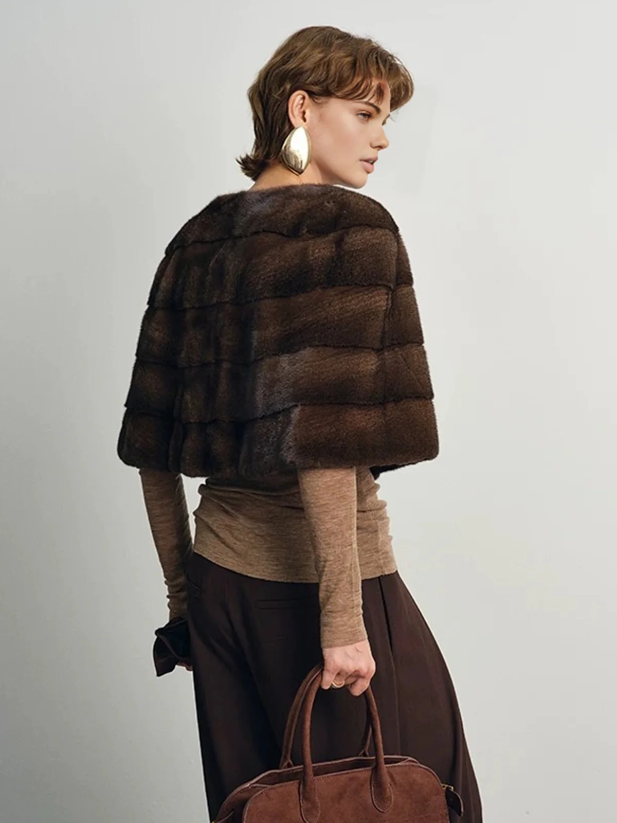 Faux Fur Crop Plaid Cape - Image 4