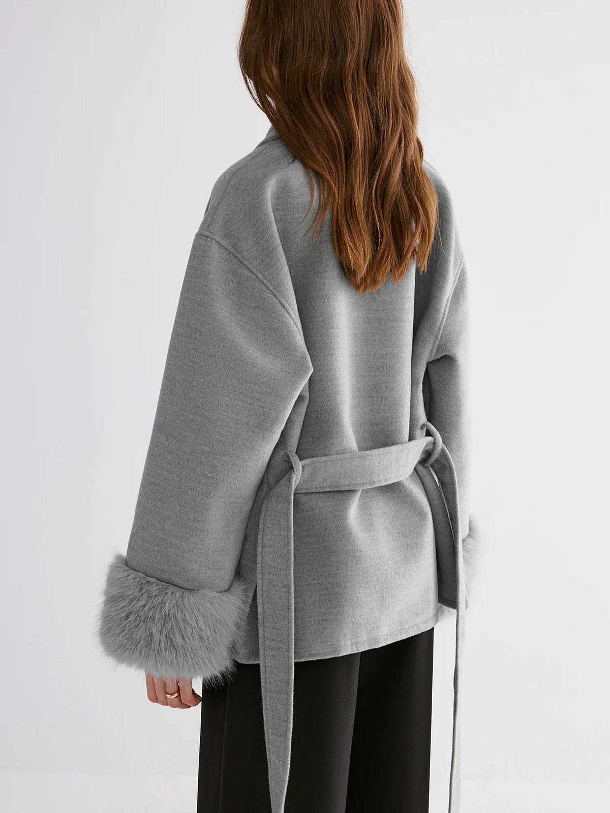 Faux Fur Cuff Belted Coat - Image 6
