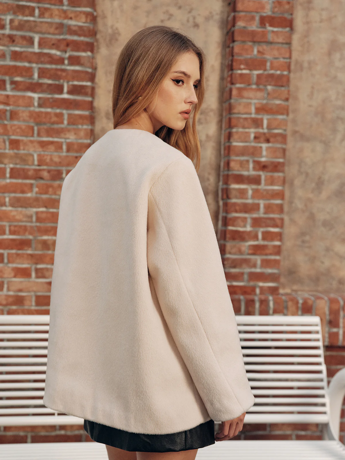 Faux Fur Cuff Wool-Blend Coat - Image 6