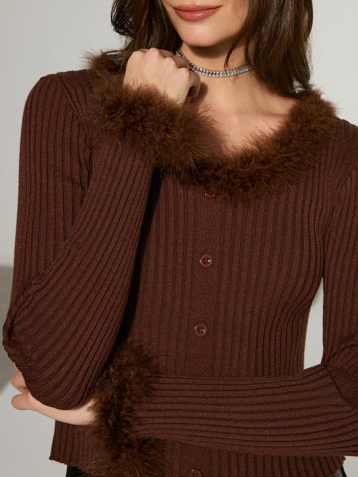 Faux Fur Trim Ribbed Knit Top - Image 5