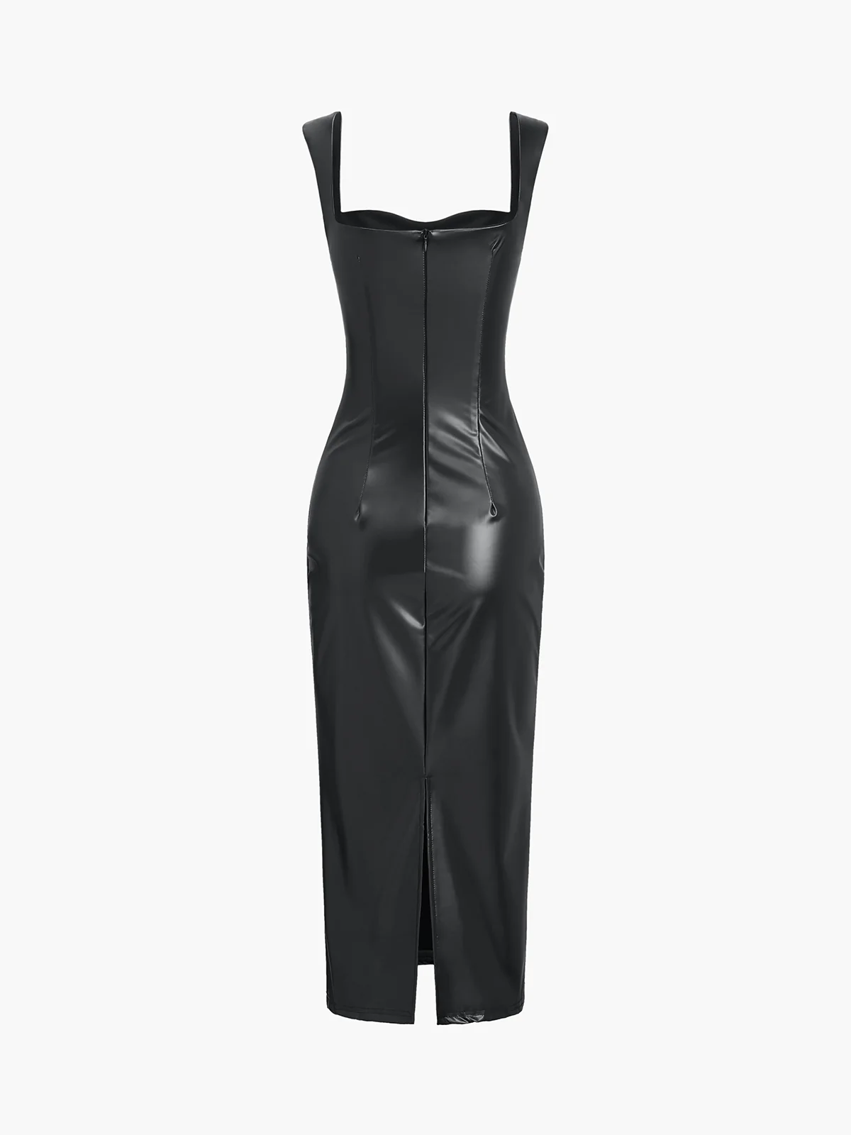 Faux Leather Bodycon Midi Dress - Image 2