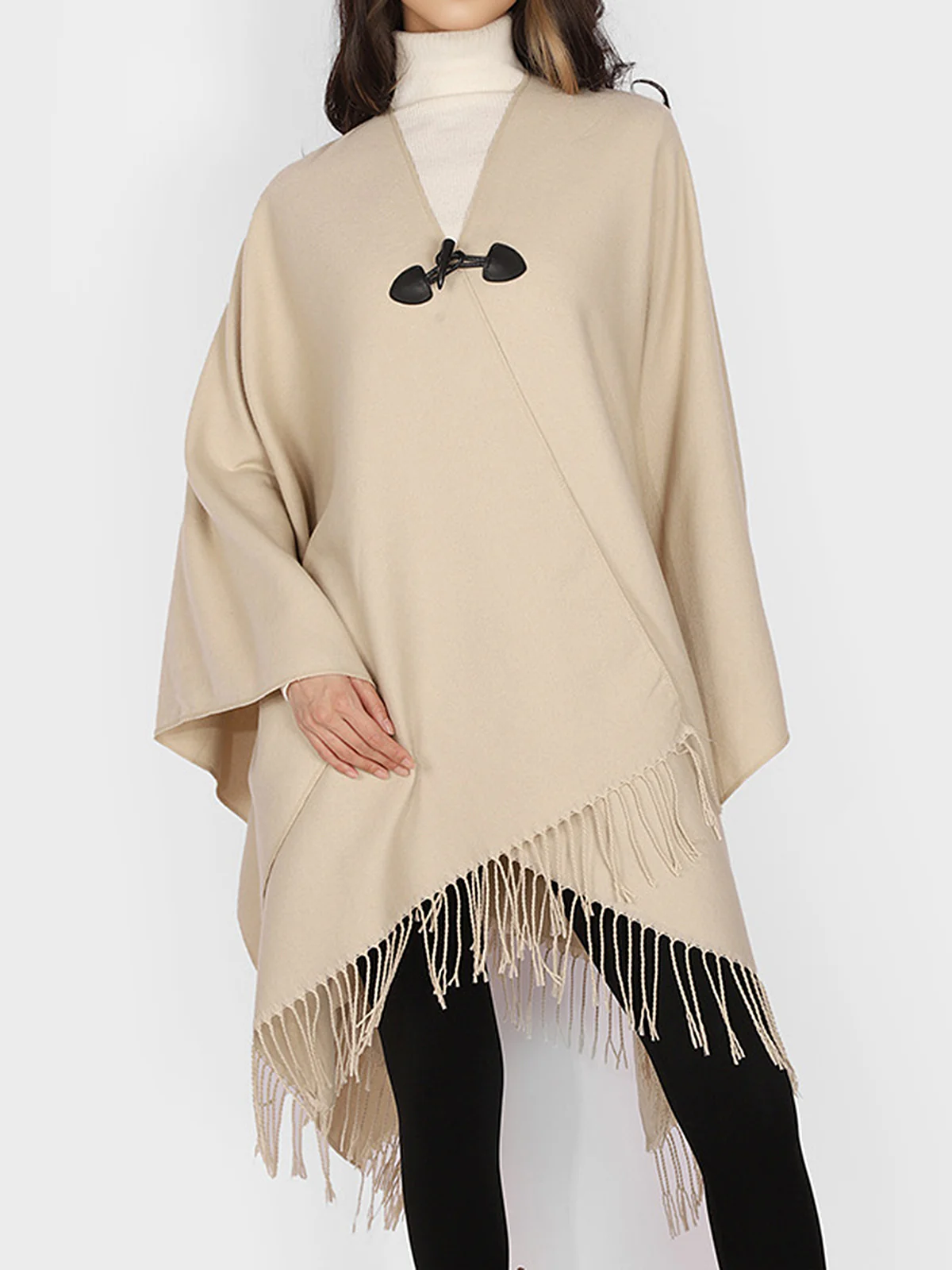 Faux Leather Buckle Fringe Cape - Image 3