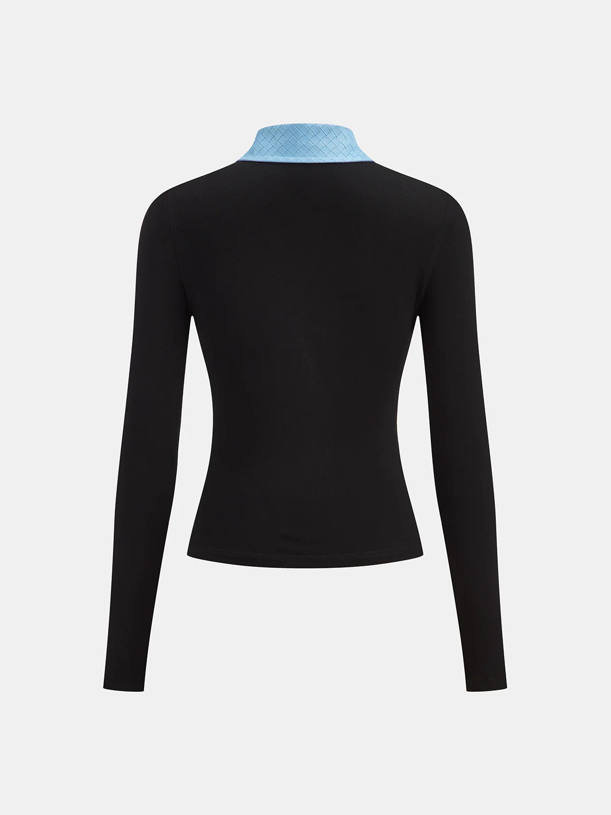 Faux Leather Collar Long-Sleeve Knit Top - Image 2