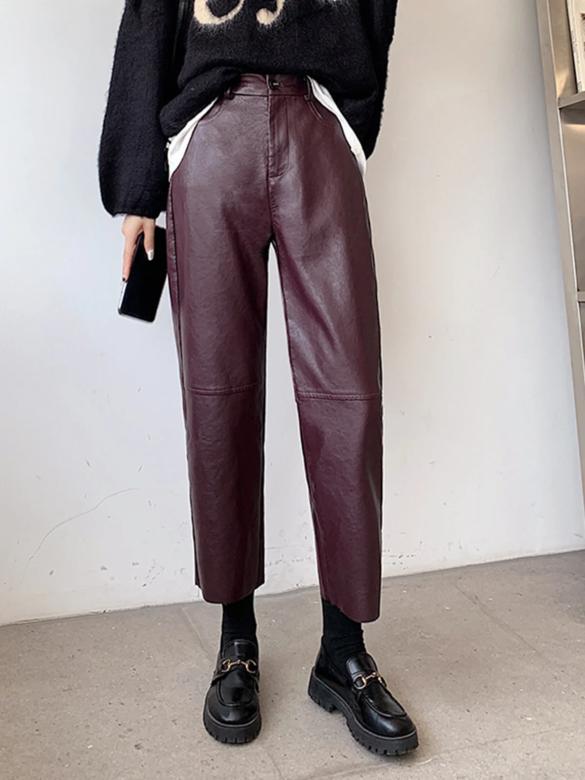 Faux Leather Cropped Pants - Image 3