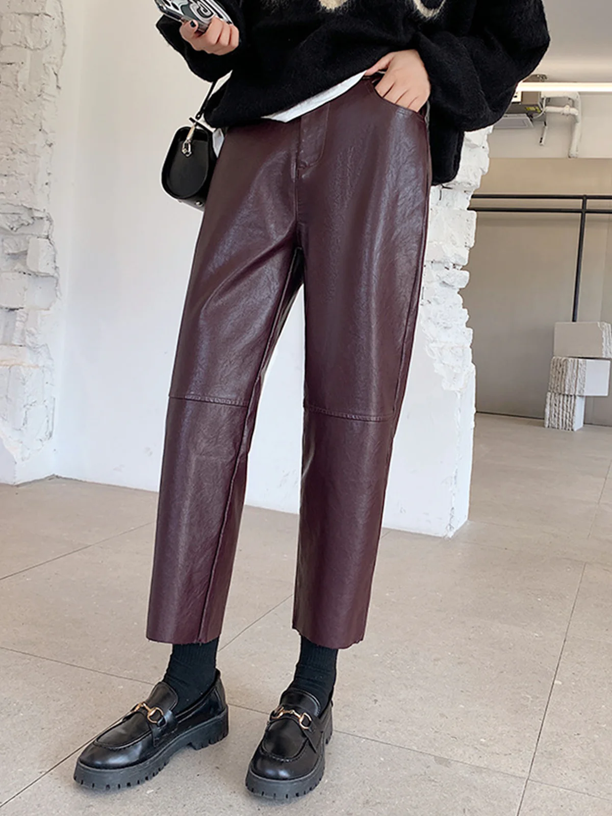 Faux Leather Cropped Pants - Image 4