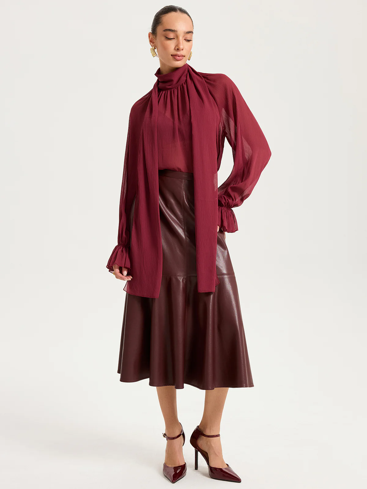 Faux Leather Effect Midi Skirt - Image 2