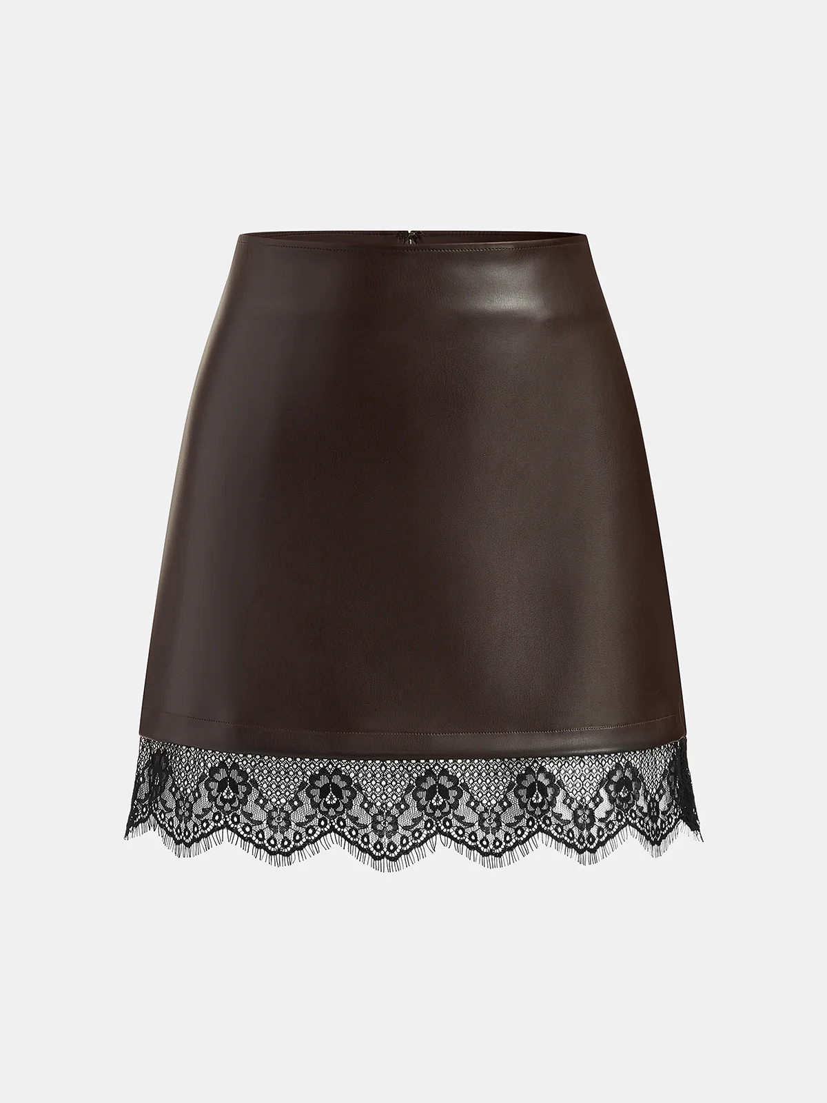 Faux Leather Lace Trim Mini Skirt
