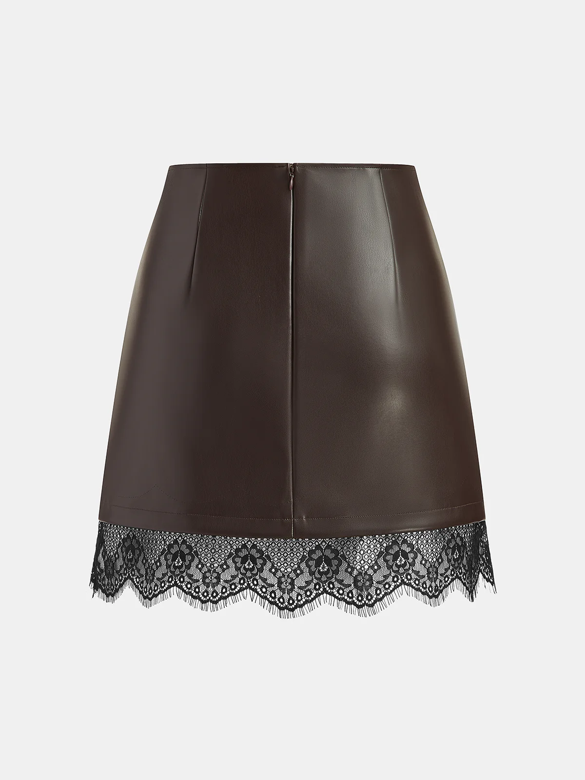 Faux Leather Lace Trim Mini Skirt - Image 2