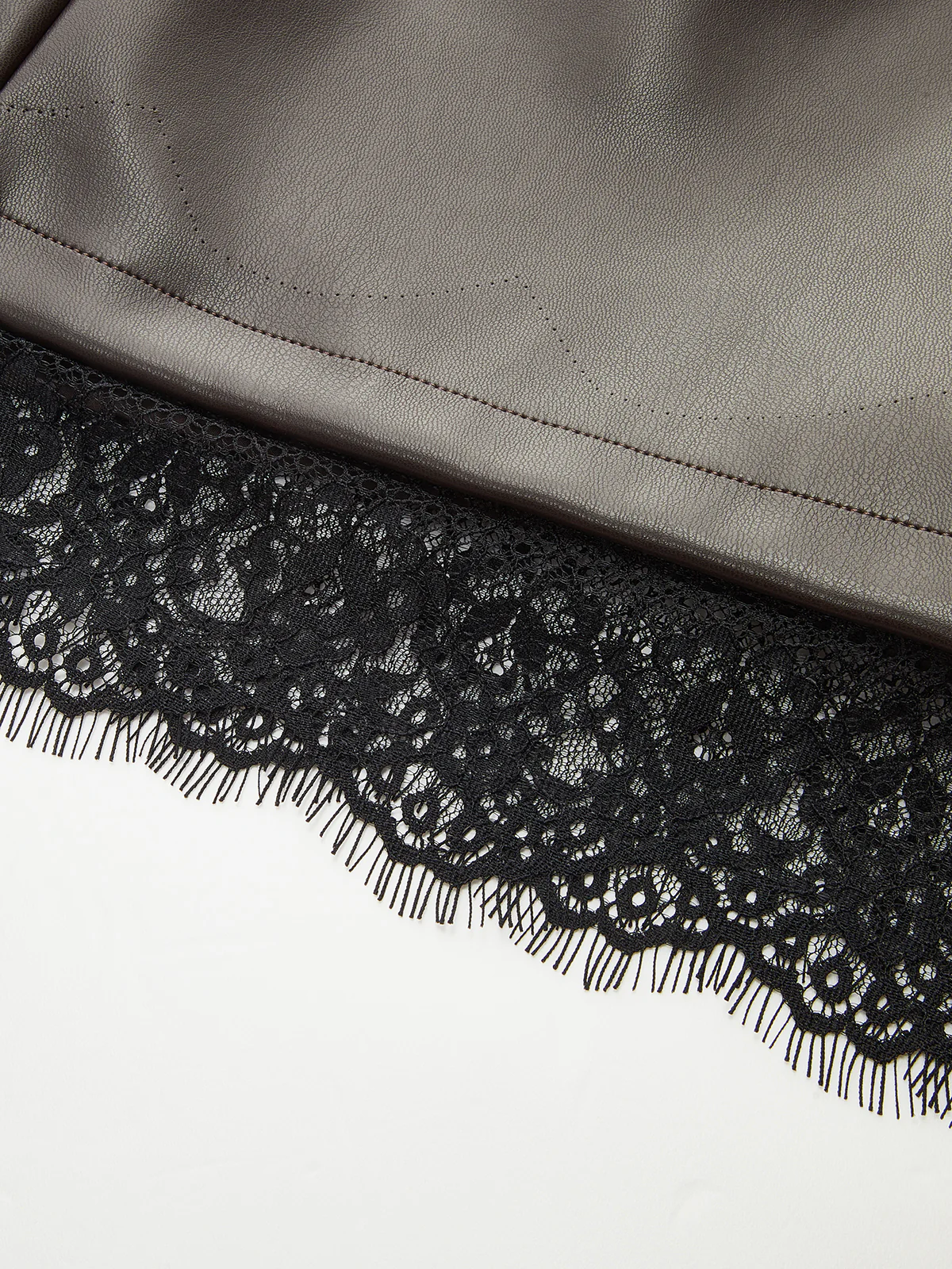 Faux Leather Lace Trim Mini Skirt - Image 4