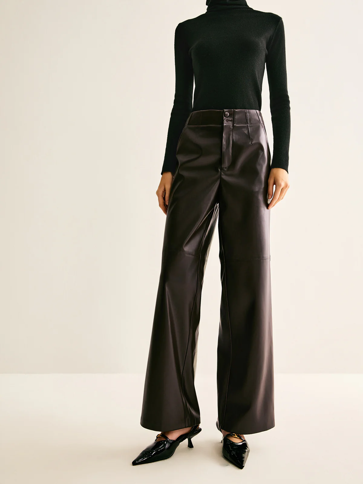 Faux Leather Mid Waist Pants - Image 4