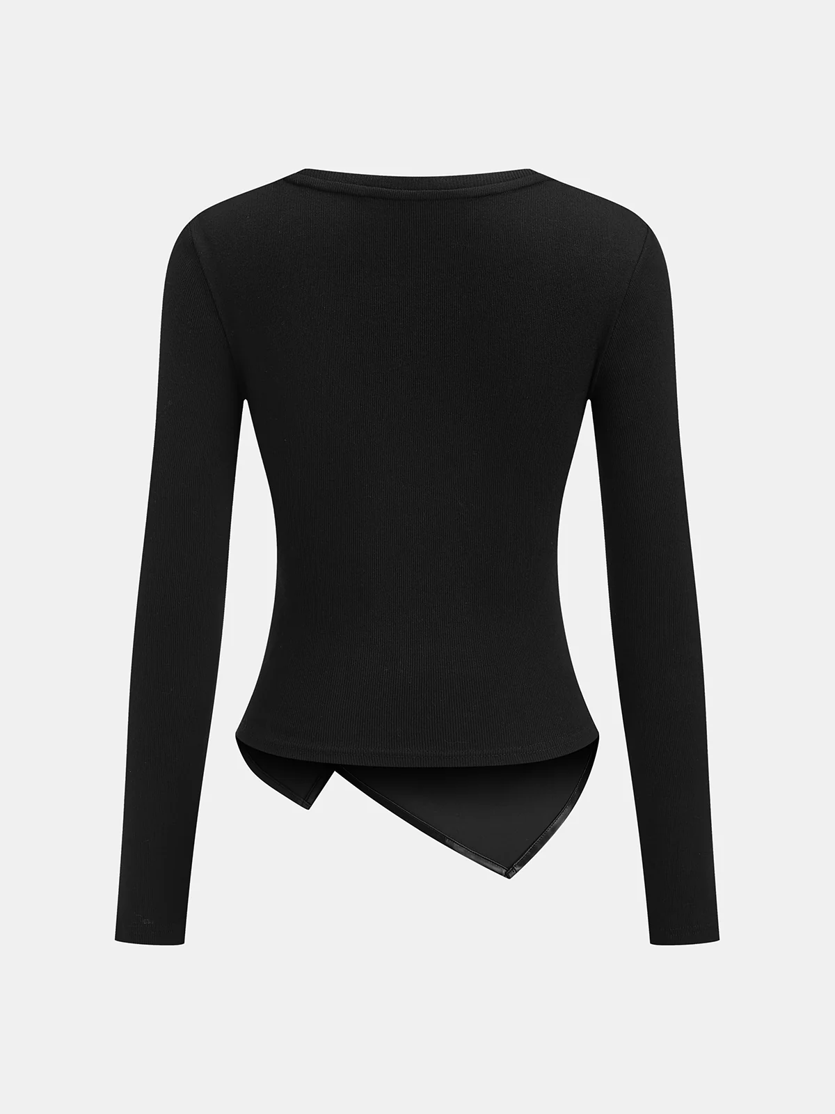 Faux Leather Panel Asymmetric Knit Top - Image 2