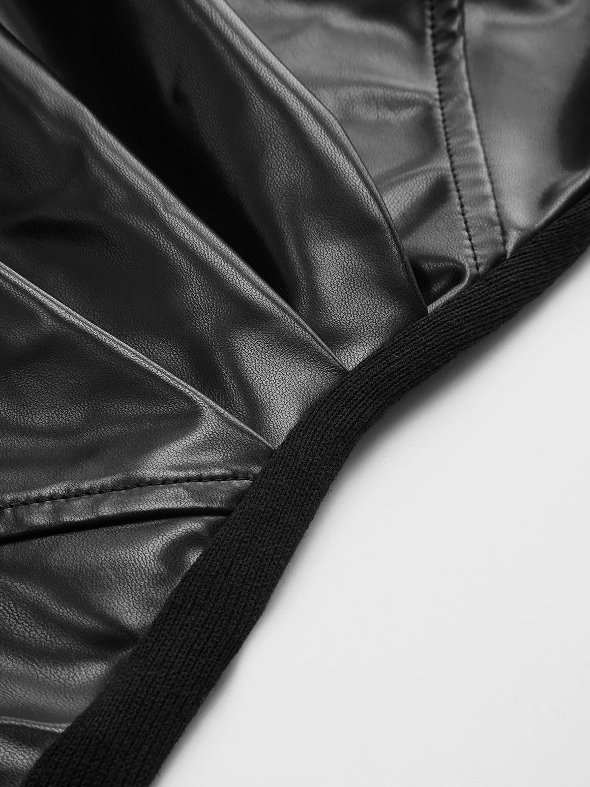Faux Leather Panel Asymmetric Knit Top - Image 4