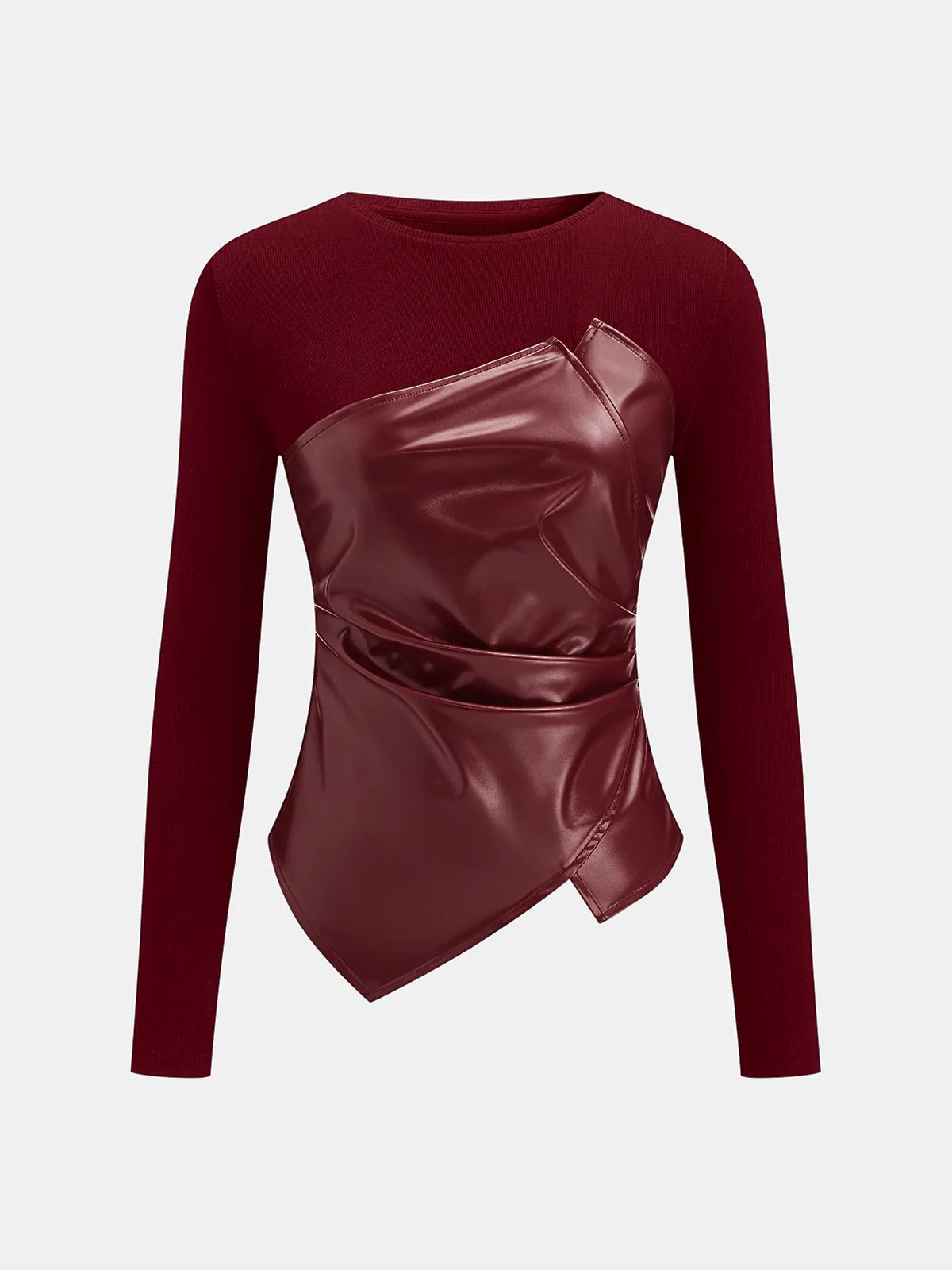 Faux Leather Panel Asymmetric Knit Top - Image 5