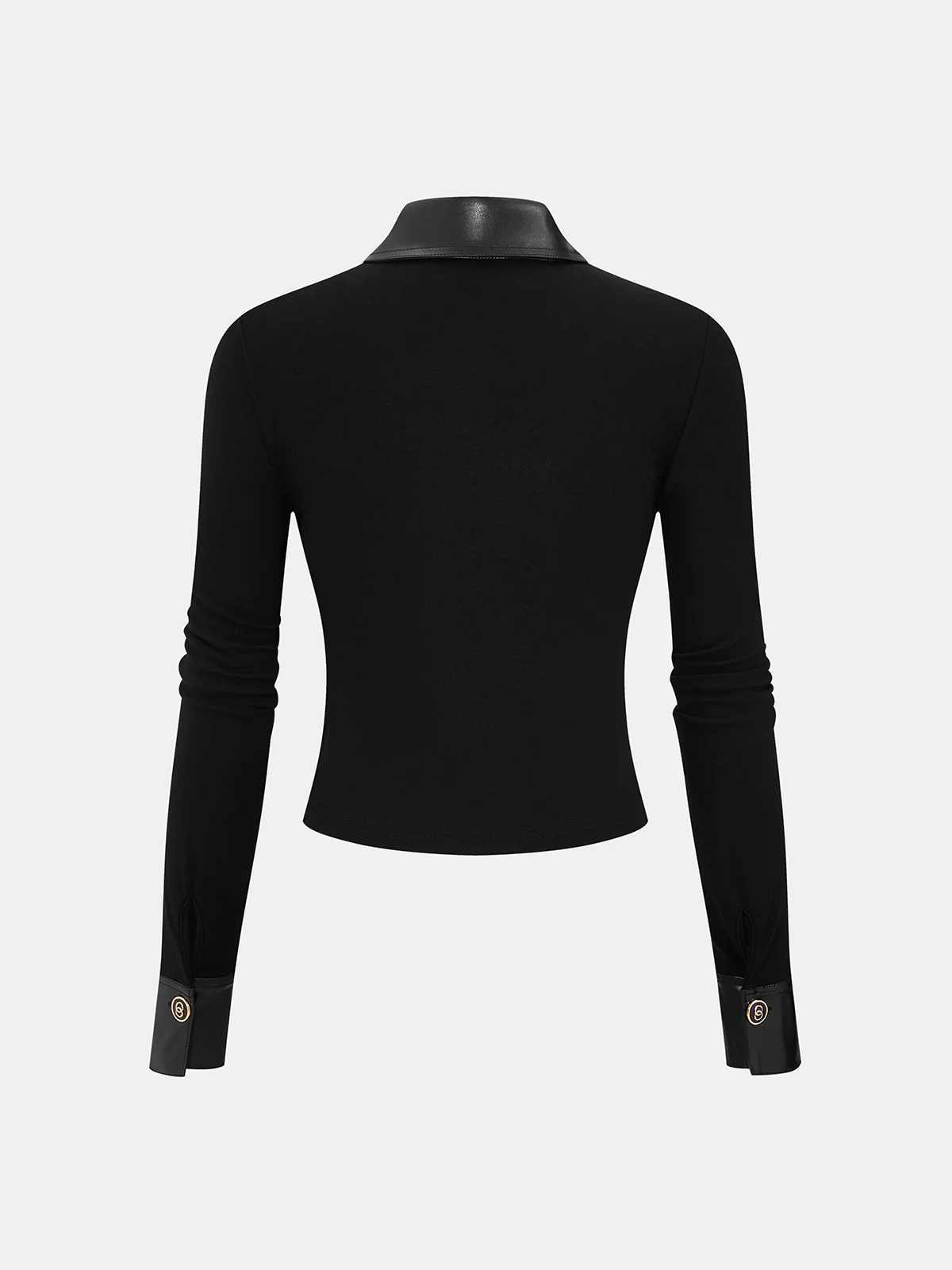 Faux Leather Panel Button-Front Knit Top - Image 2