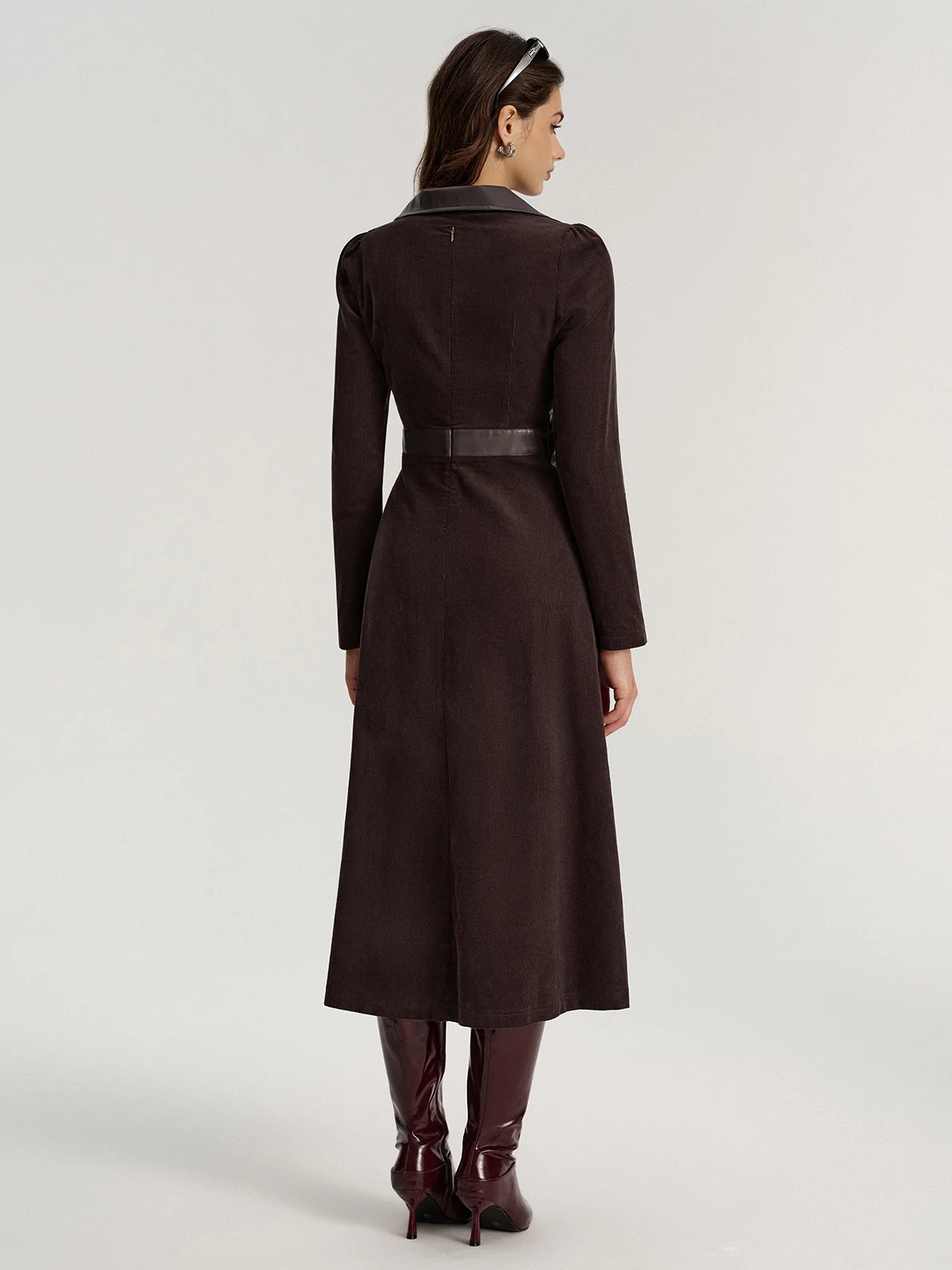 Faux Leather Panel Corduroy Midi Dress - Image 6