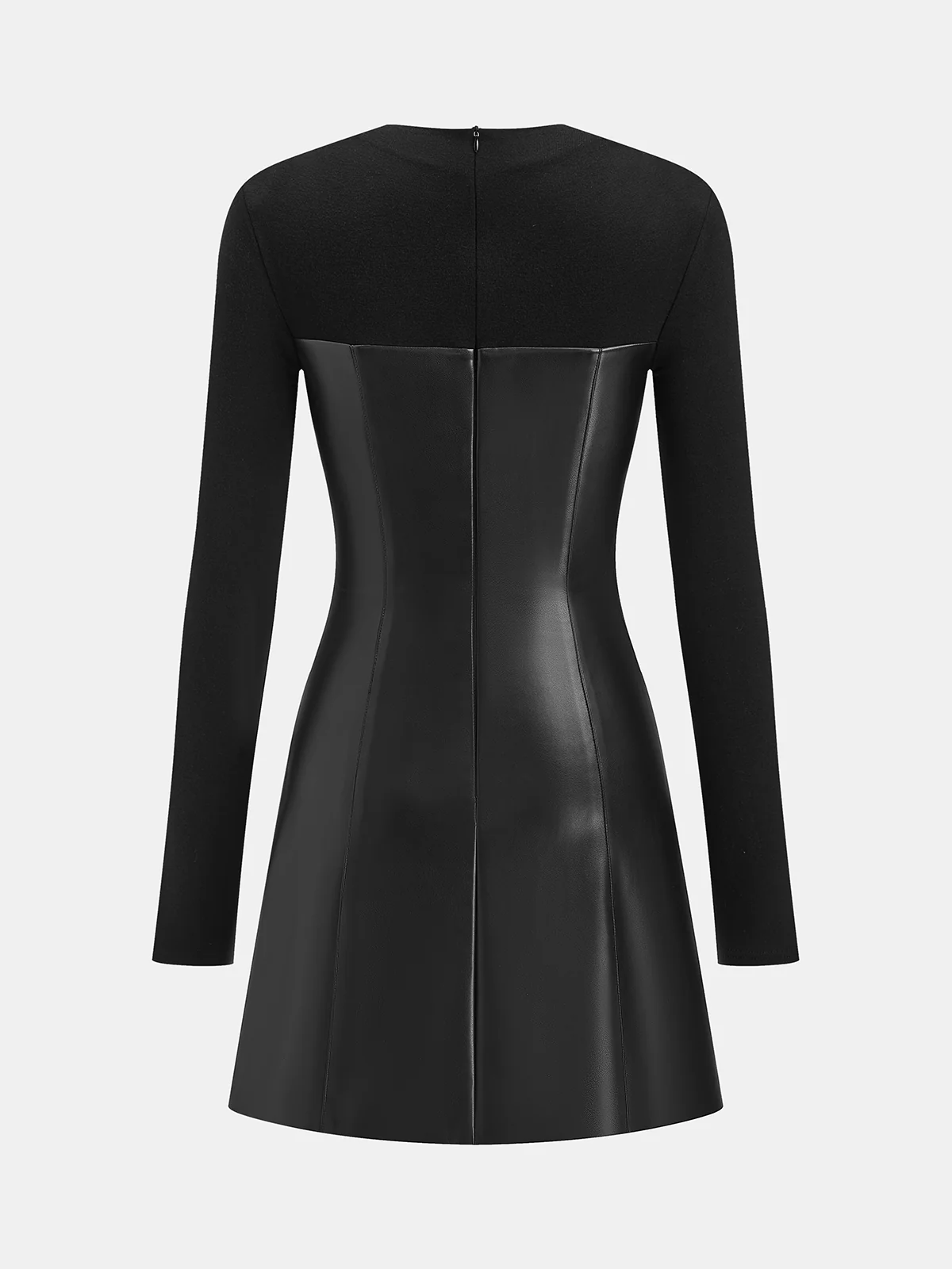 Faux Leather Panel Long Sleeve Rhinestone Trim Mini Dress - Image 3