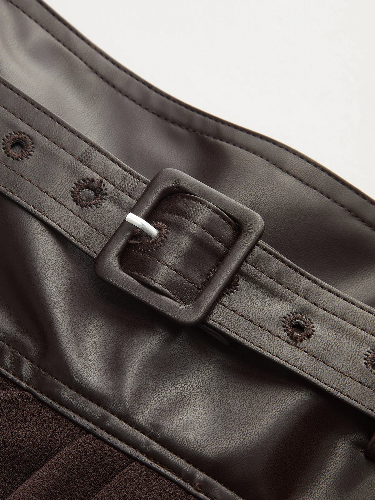 Faux Leather Panel Midi Skirt with Belt - Image 3