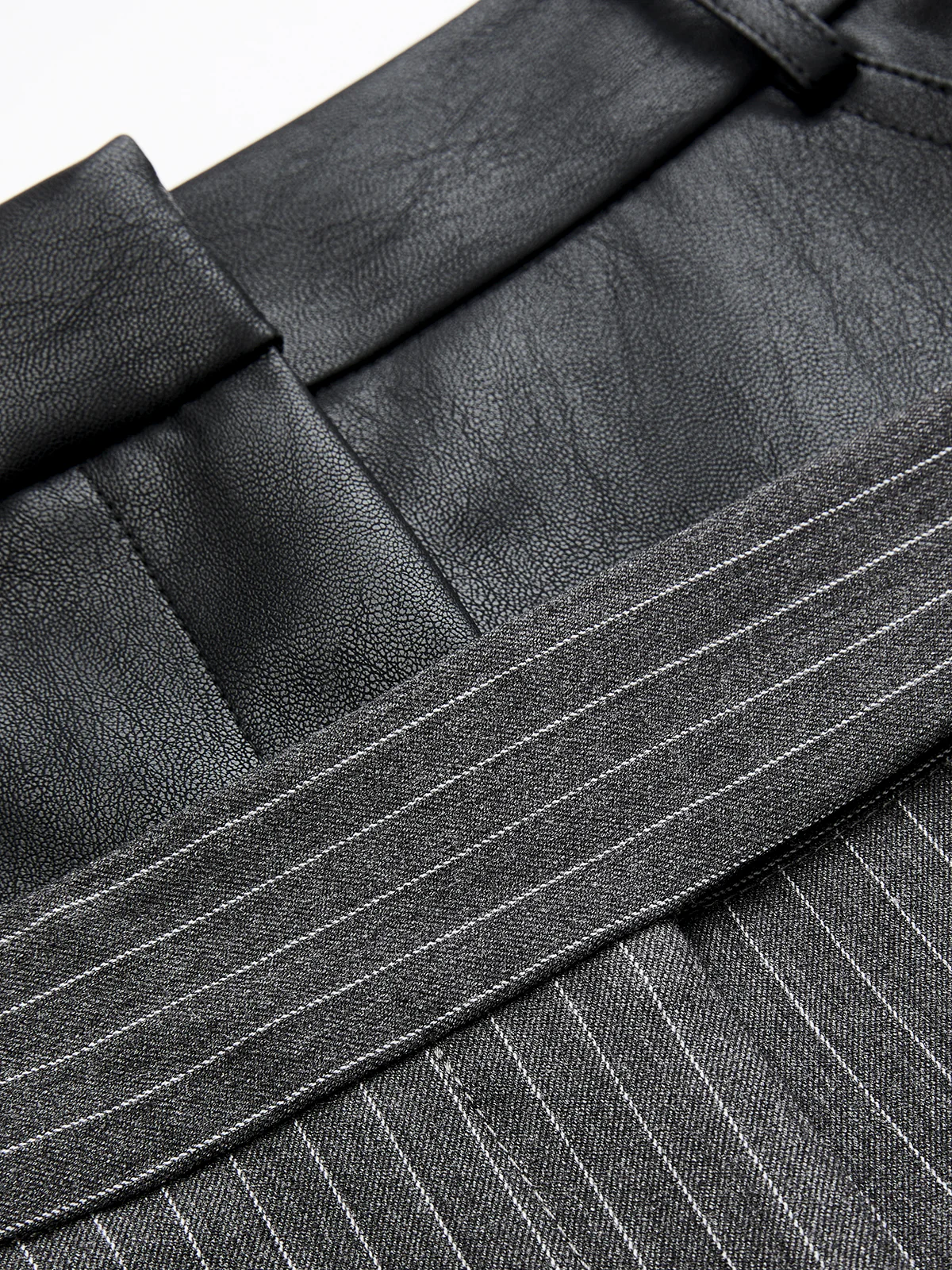 Faux-Leather Panel Striped Wide-Leg Pants - Image 3