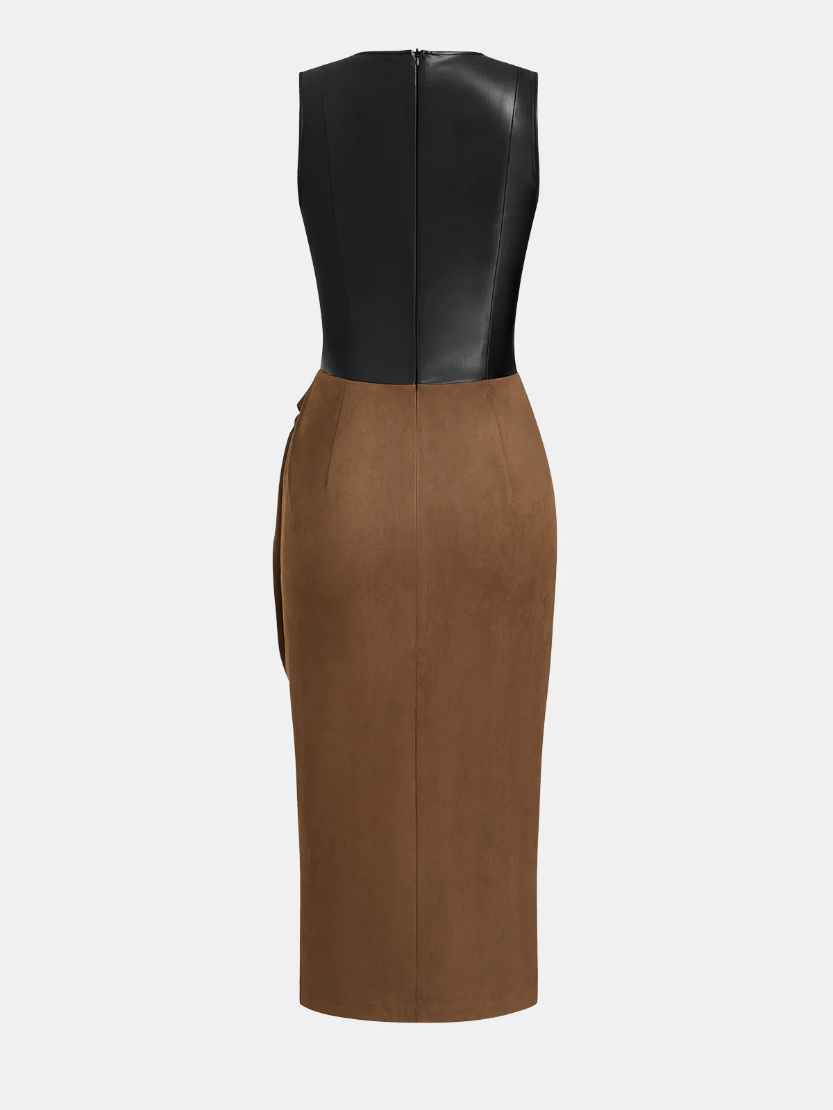 Faux Leather-Panel Tie-Waist Slit Dress - Image 2