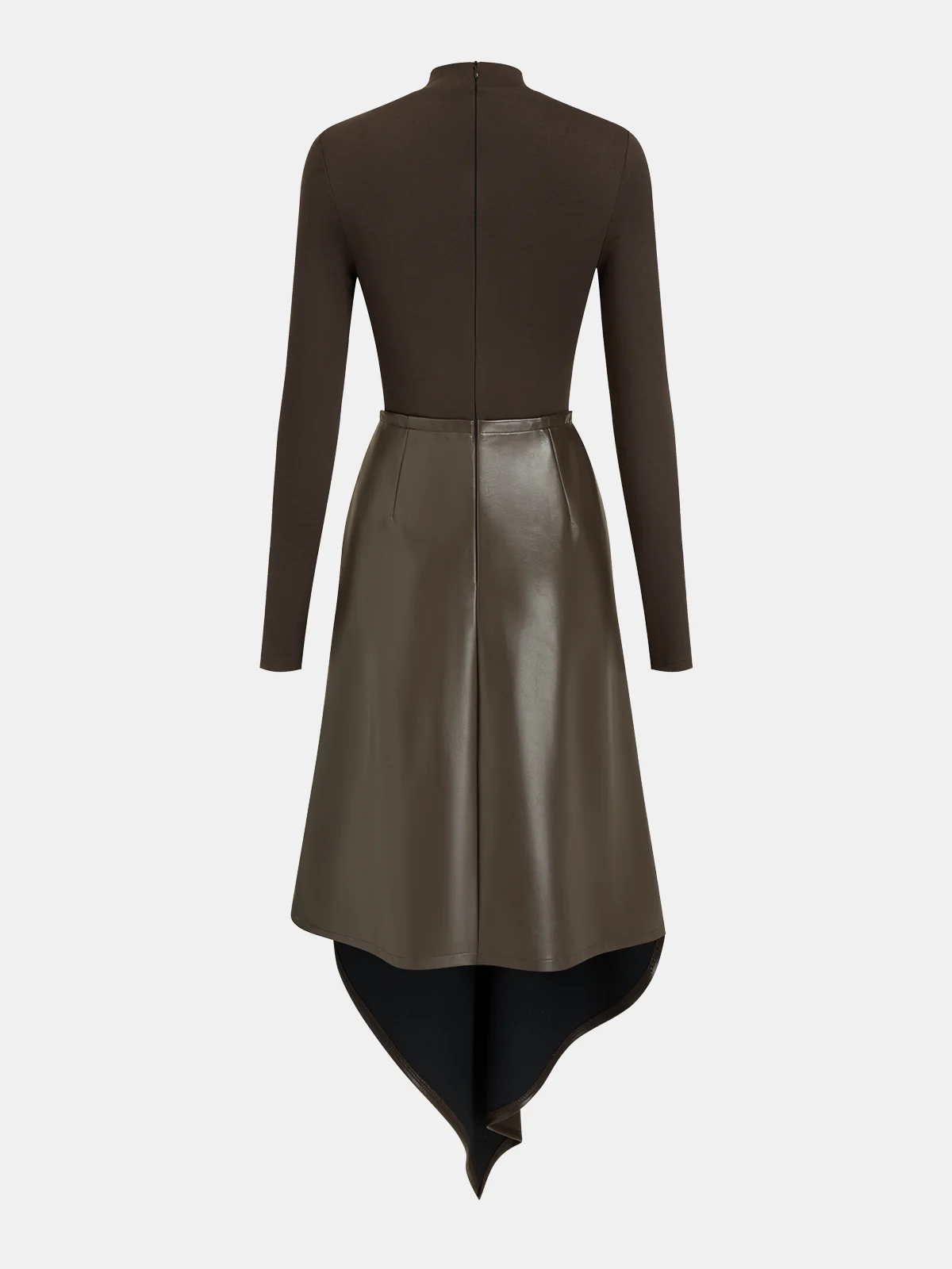 Faux Leather Paneled Knit Asymmetrical Dress - Image 2