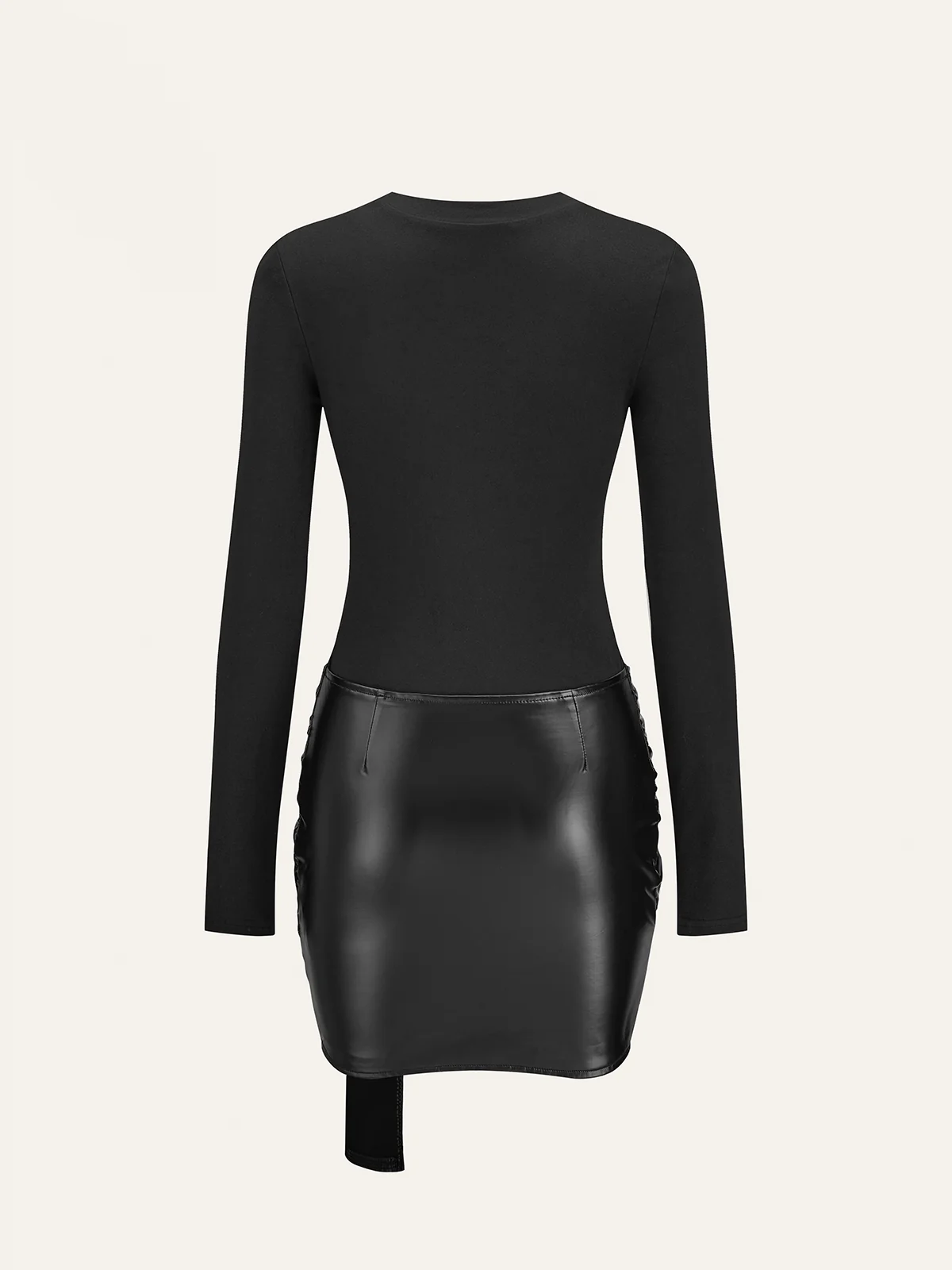 Faux Leather Paneled Knit Long Sleeve Mini Dress - Image 2