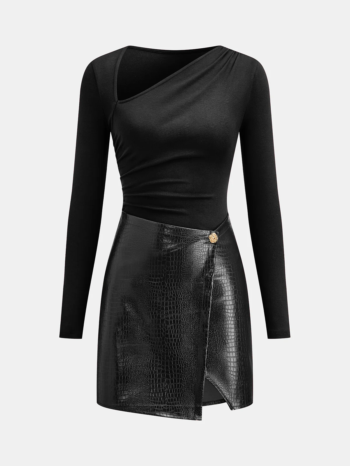 Faux Leather Paneled Knit Mini Dress - Image 6