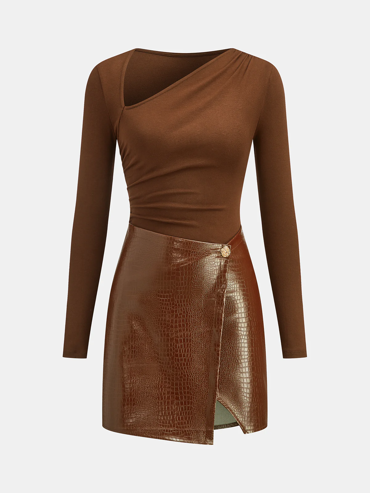 Faux Leather Paneled Knit Mini Dress - Image 7