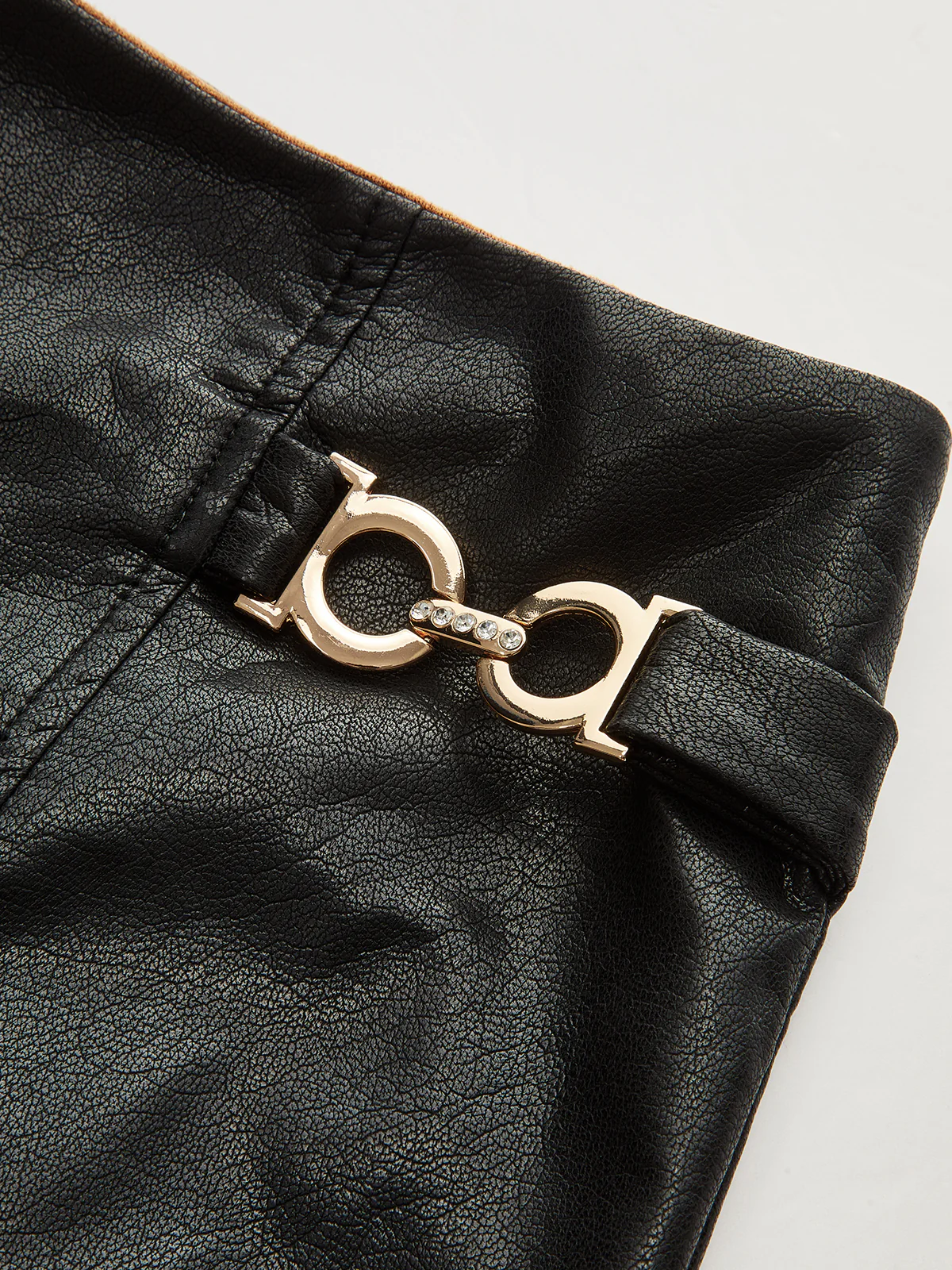 Faux Leather Paneled Suede Effect Asymmetric Midi Skirt - Image 4