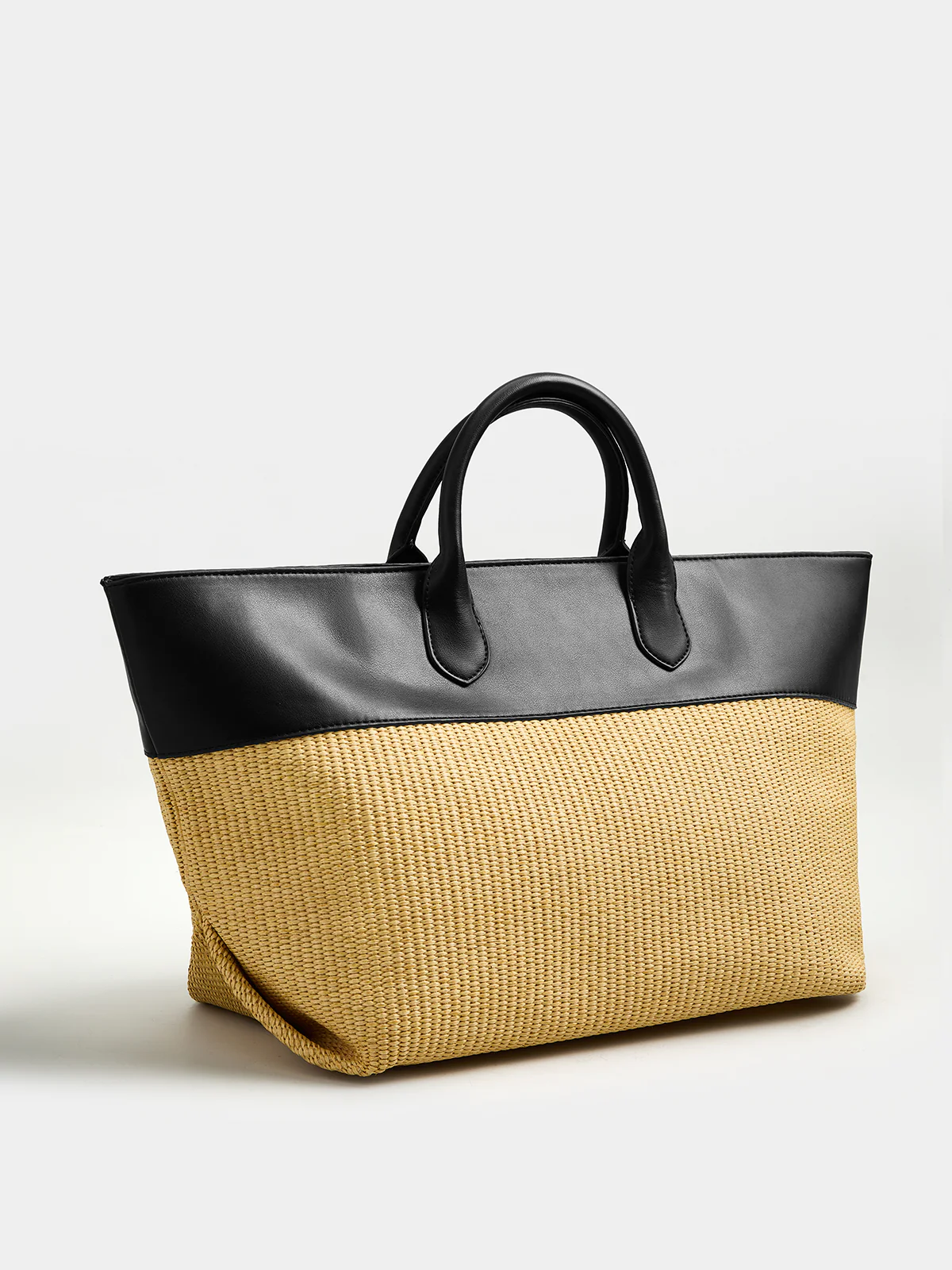 Faux Leather Patchwork Straw Large Tote Bag - Image 2
