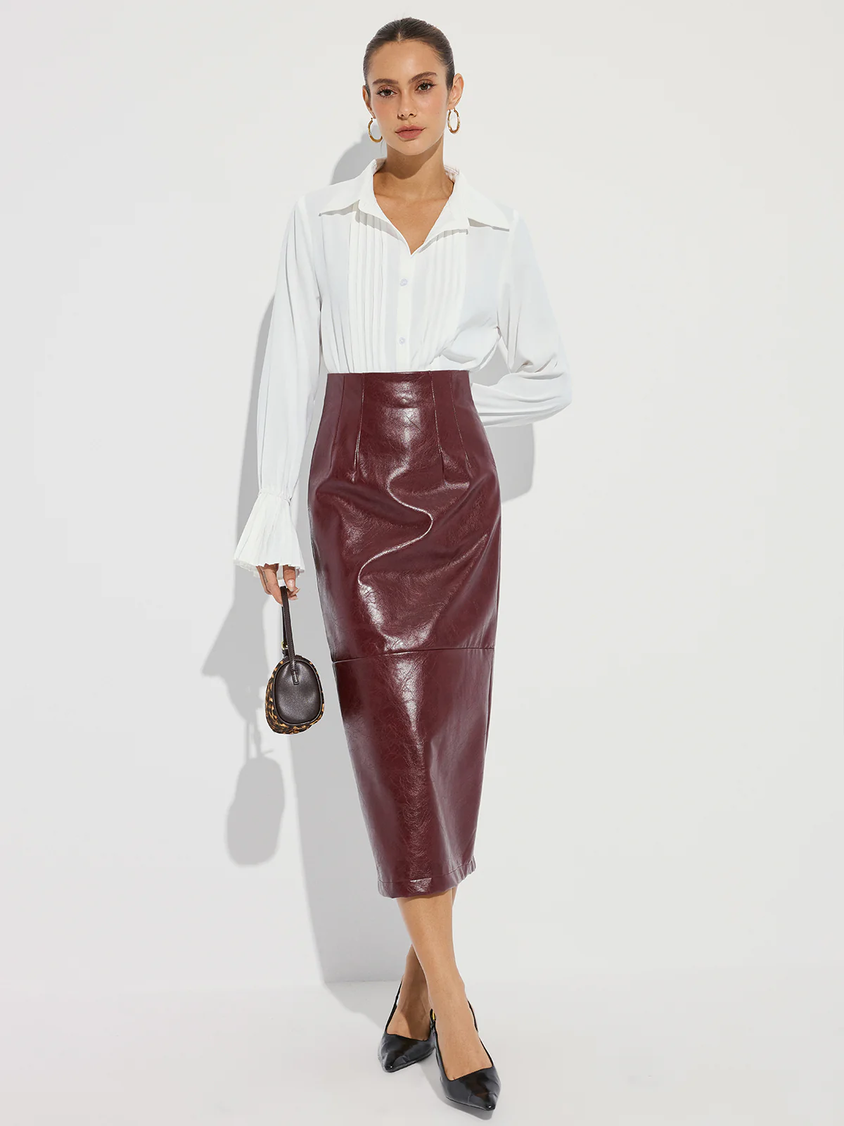 Faux Leather Pencil Skirt - Image 2