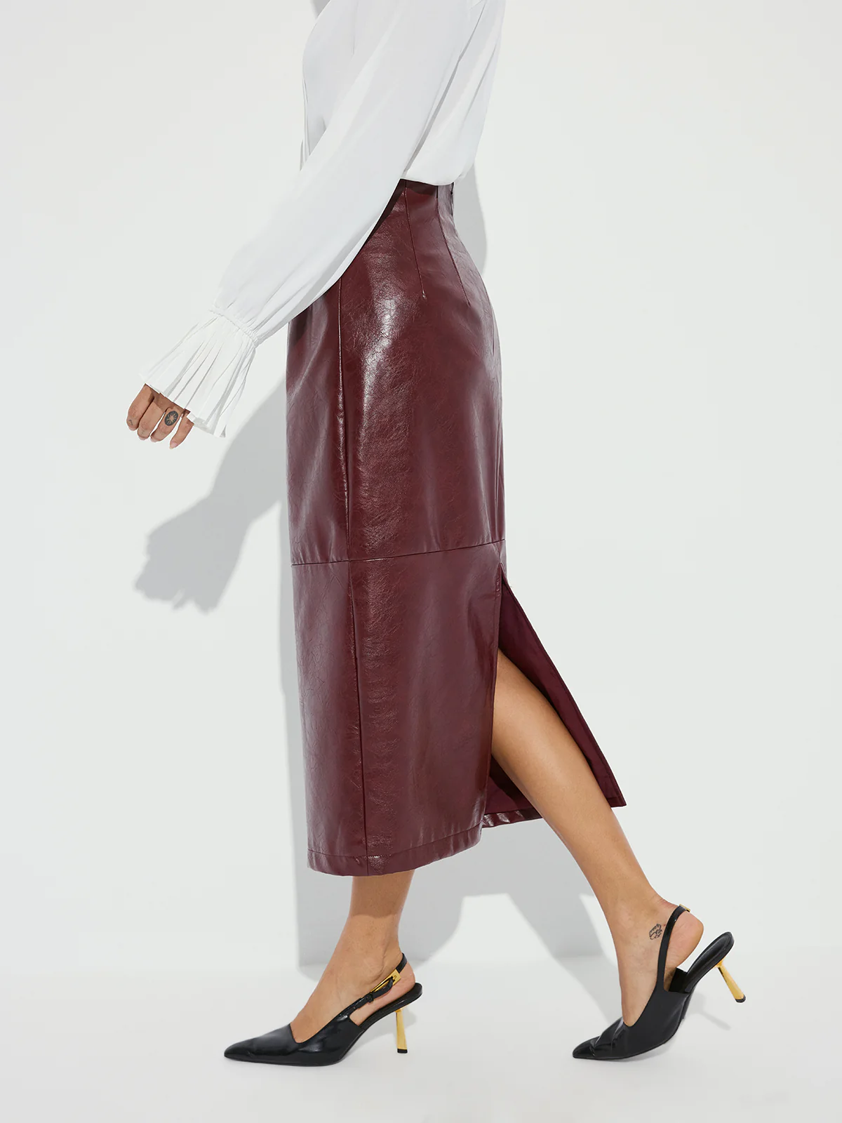 Faux Leather Pencil Skirt - Image 3