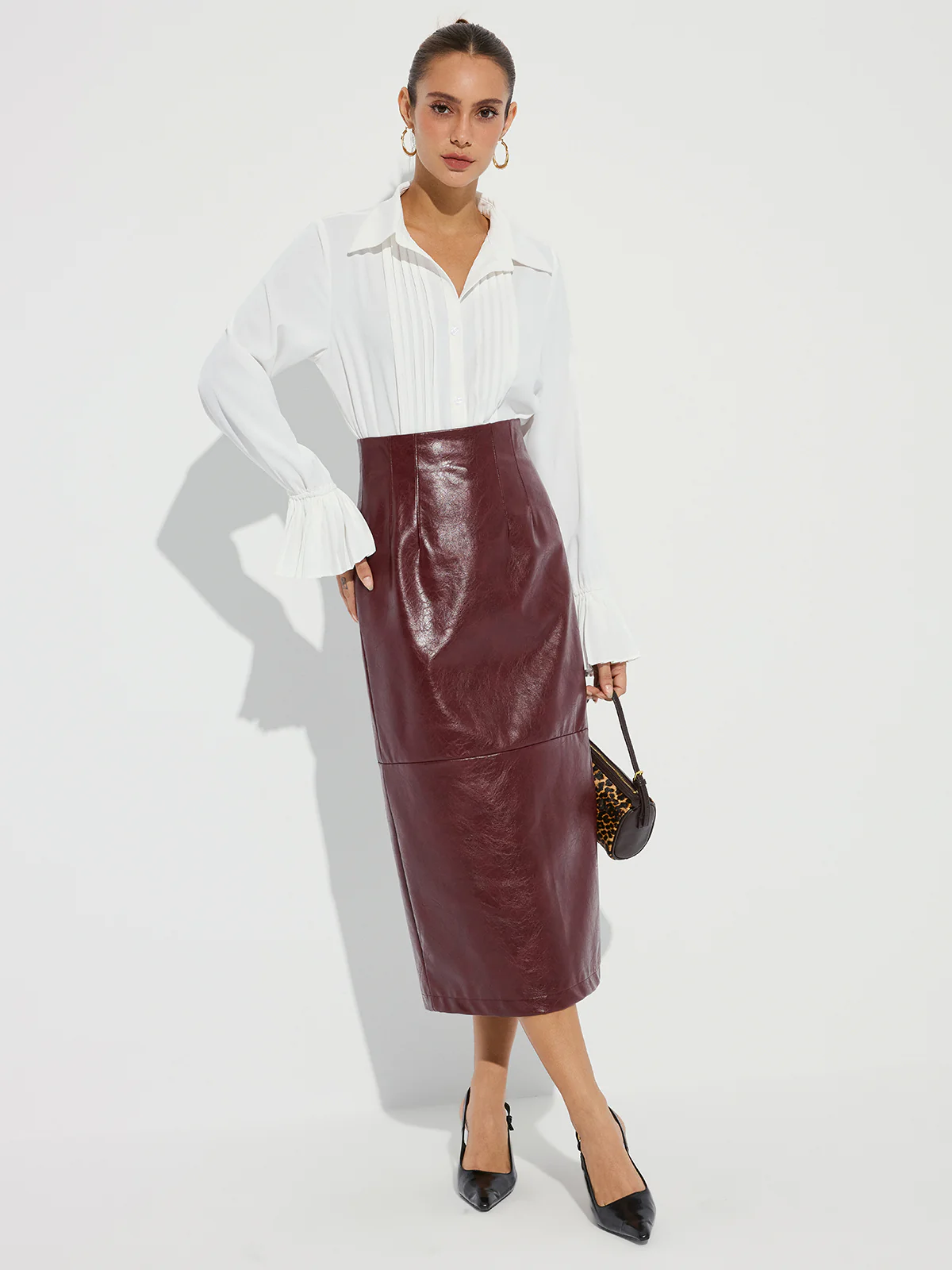 Faux Leather Pencil Skirt - Image 6