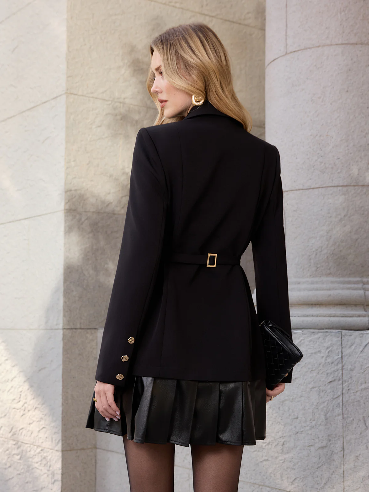 Faux Leather Pleated Hem Blazer Dresse - Image 5