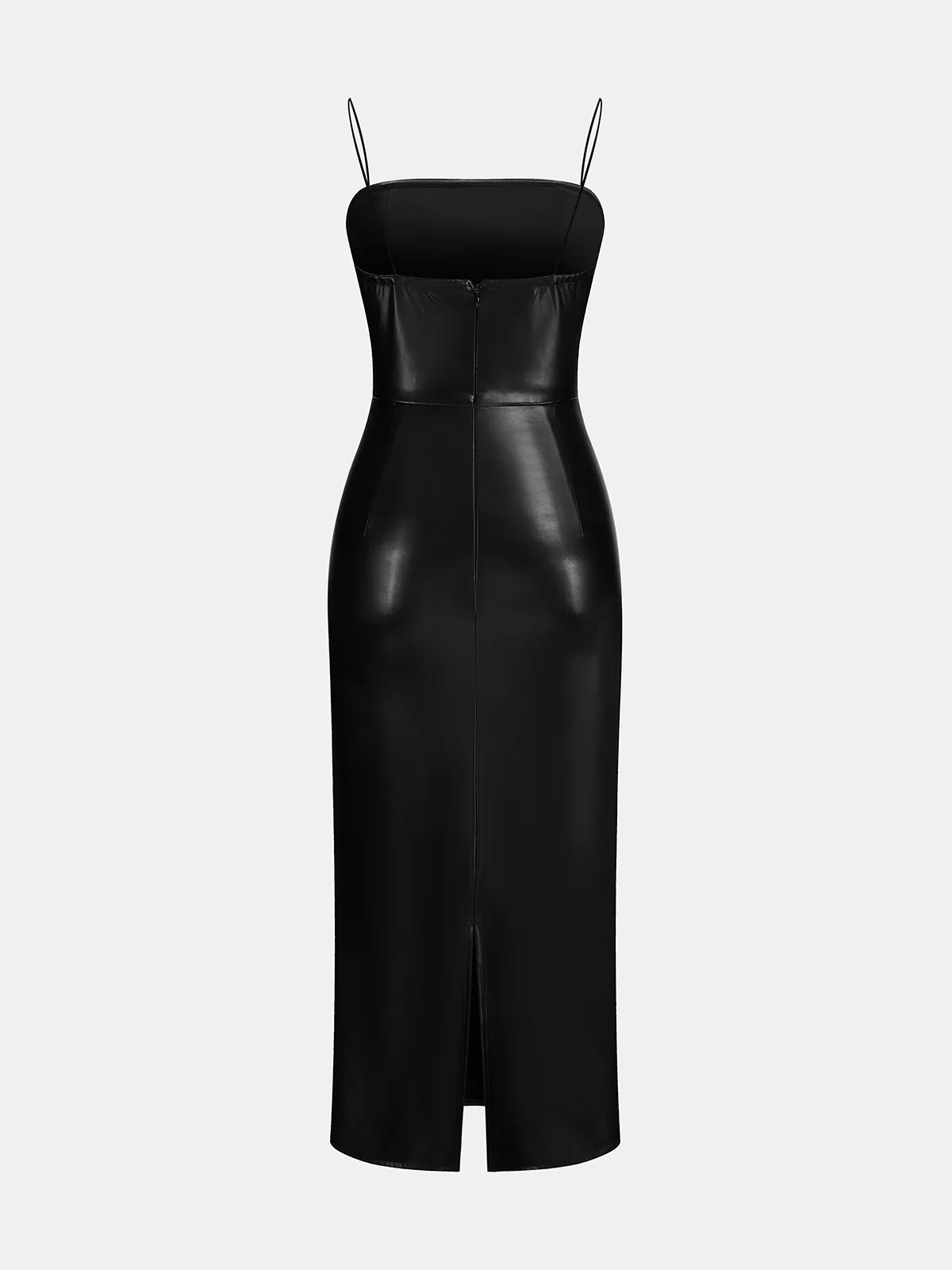 Faux Leather Ruched Cami Midi Dress - Image 2