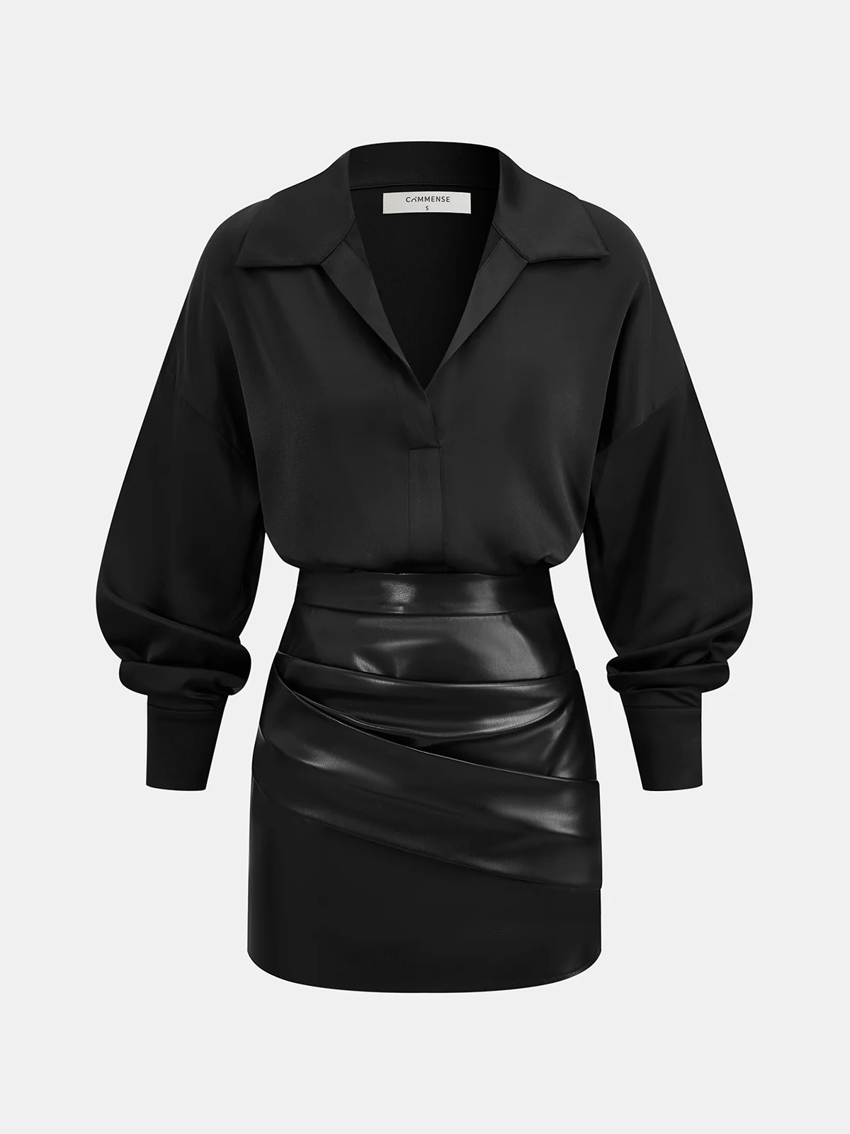 Faux Leather Ruched Mini Skirt - Image 3