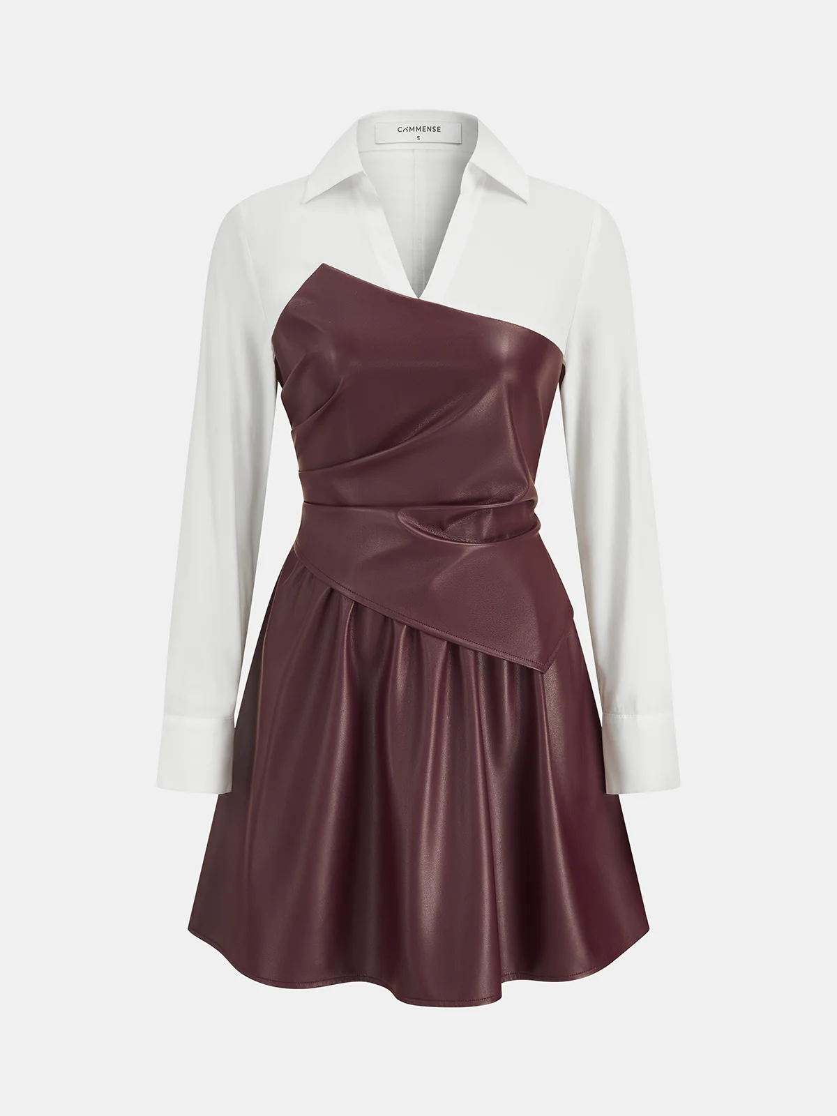 Faux Leather & Shirt Panel Asymmetric Dress