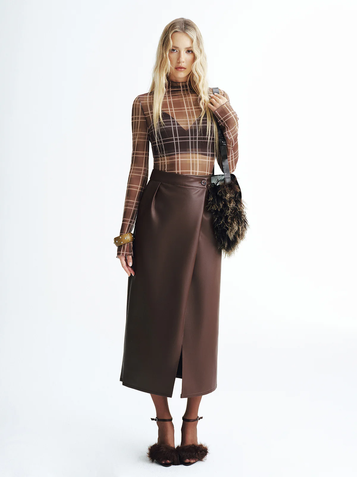 Faux Leather Slit Midi Skirt - Image 2
