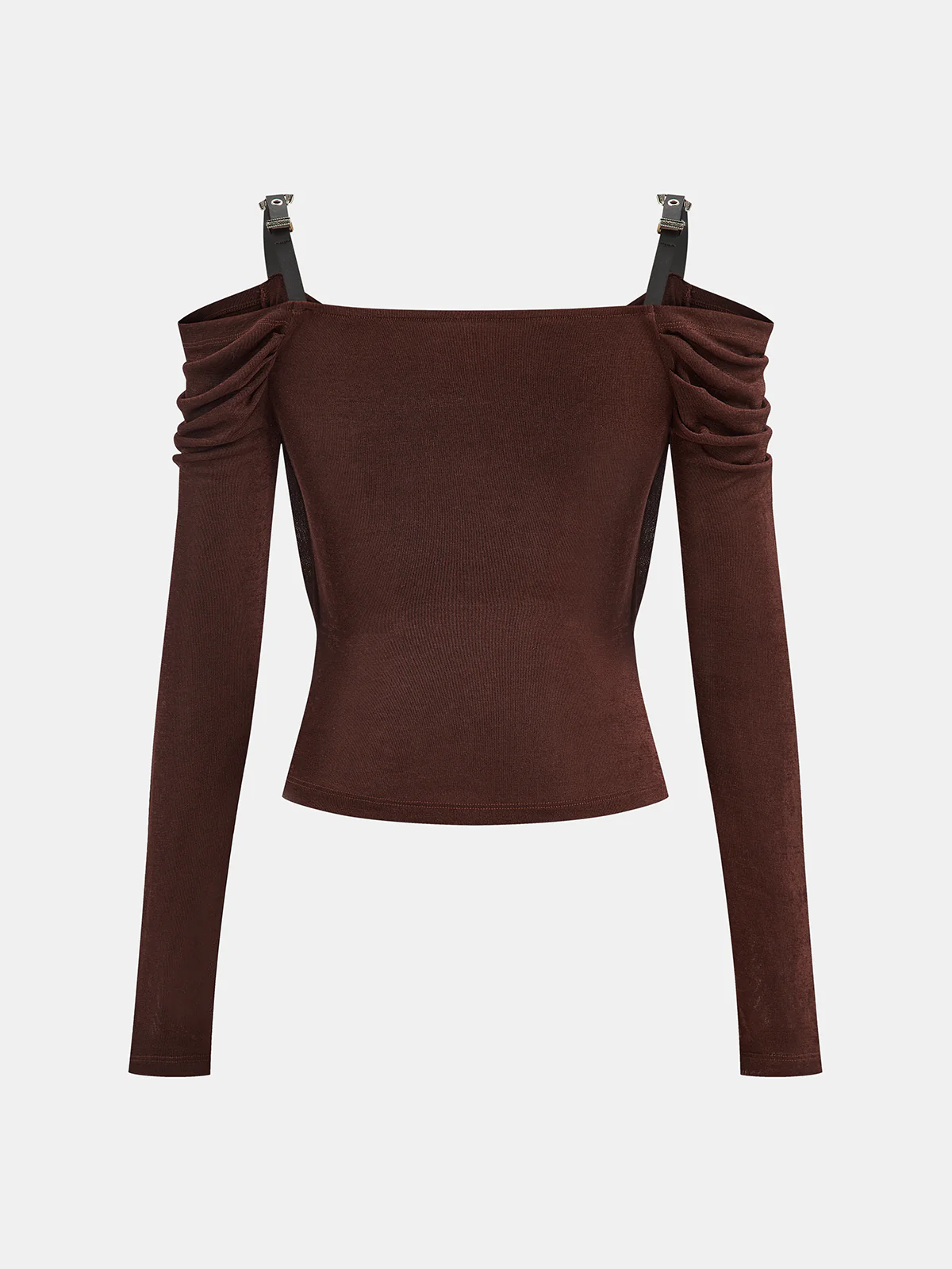 Faux Leather Strap Cowl Neck Top - Image 2