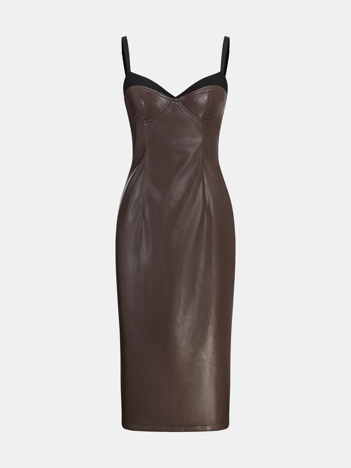 Faux Leather Sweetheart Neckline Slip Midi Dress - Image 4