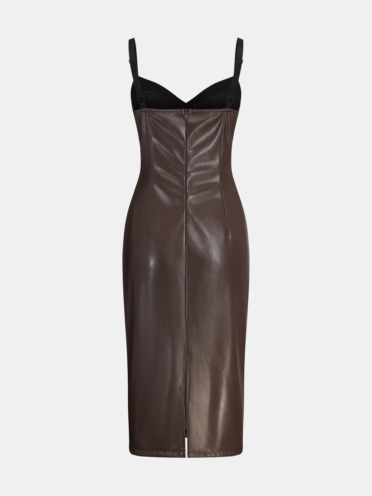 Faux Leather Sweetheart Neckline Slip Midi Dress - Image 5