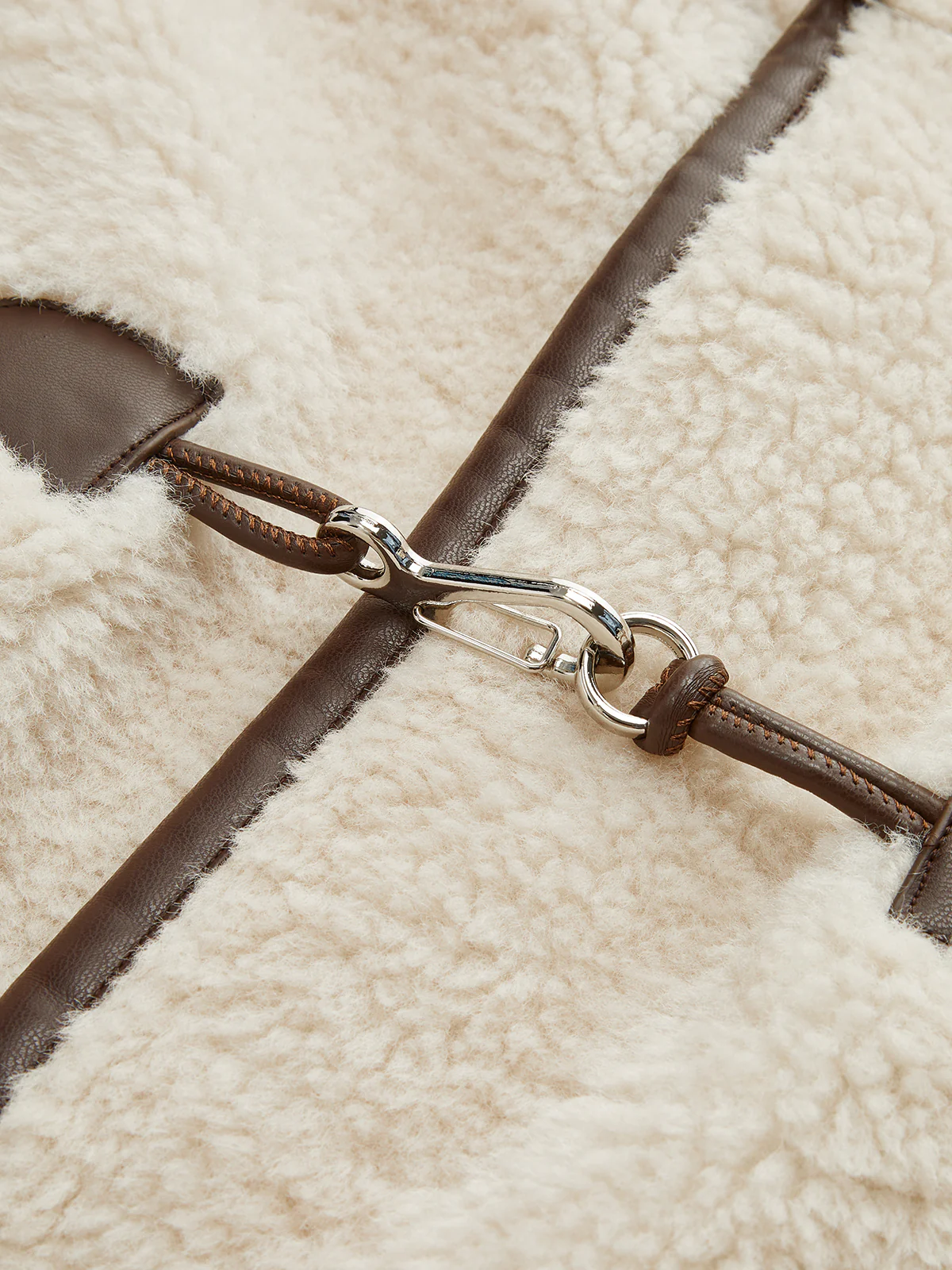 Faux Leather Trim Faux Shearling Jacket - Image 4