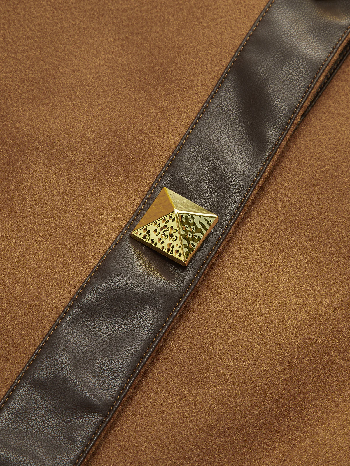 Faux Leather Trim Tweed Long Coat - Image 2