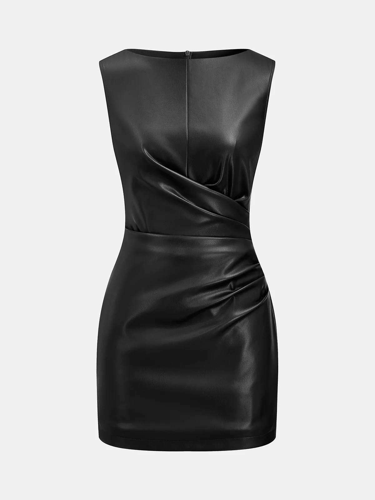 Faux Leather Waist Ruched Dress - Image 5
