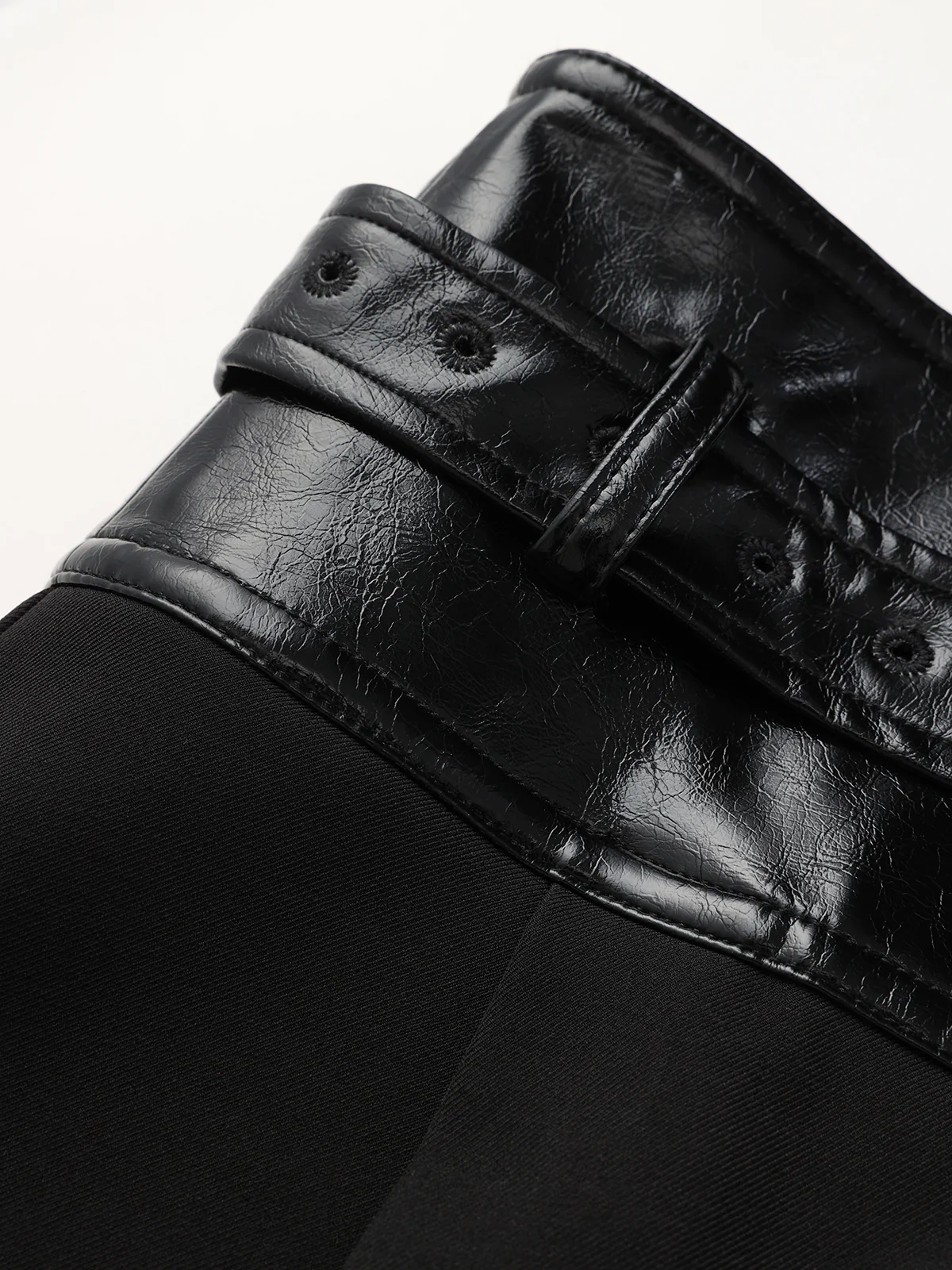 Faux Leather Waistband Wide-Leg Pants with Belt - Image 4
