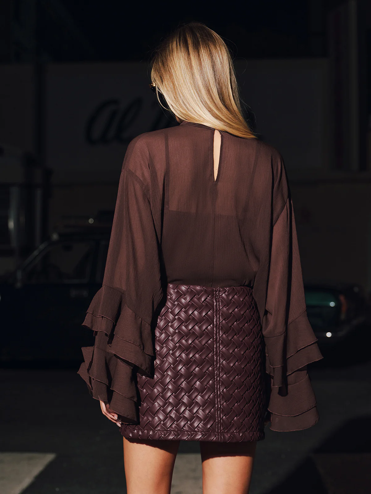 Faux Leather Woven Mini Skirt - Image 5
