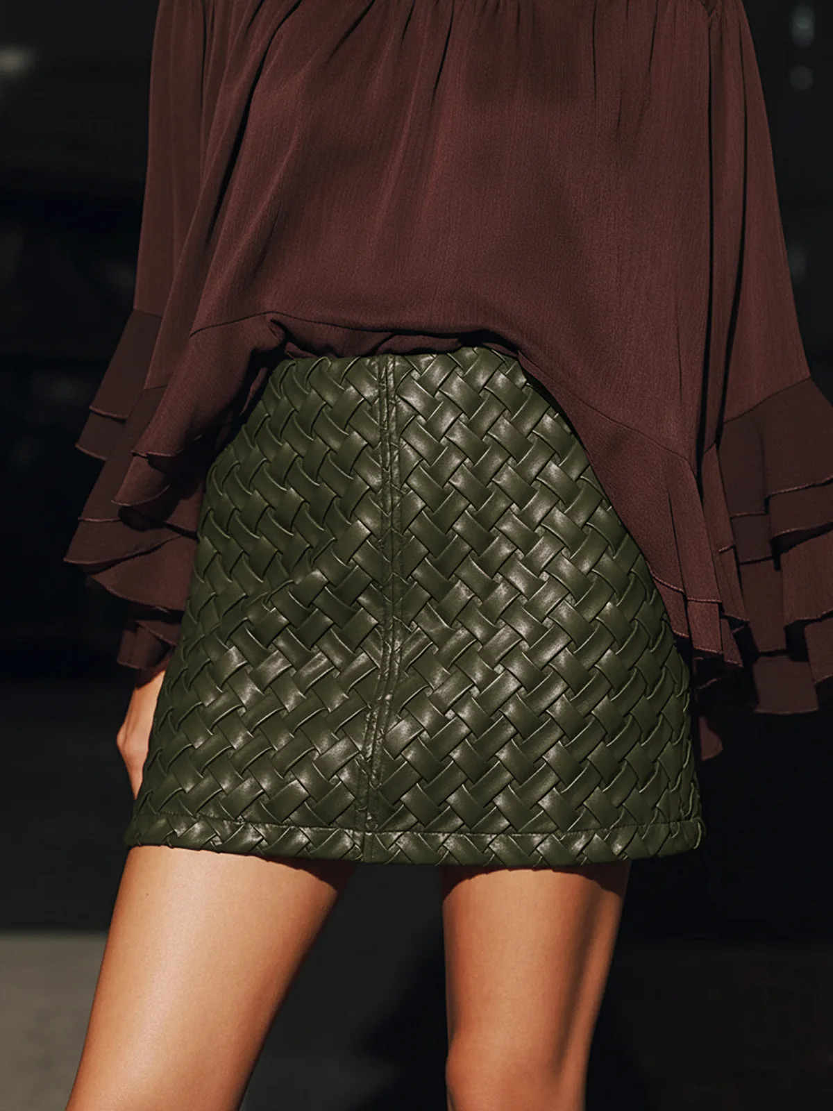 Faux Leather Woven Mini Skirt - Image 8